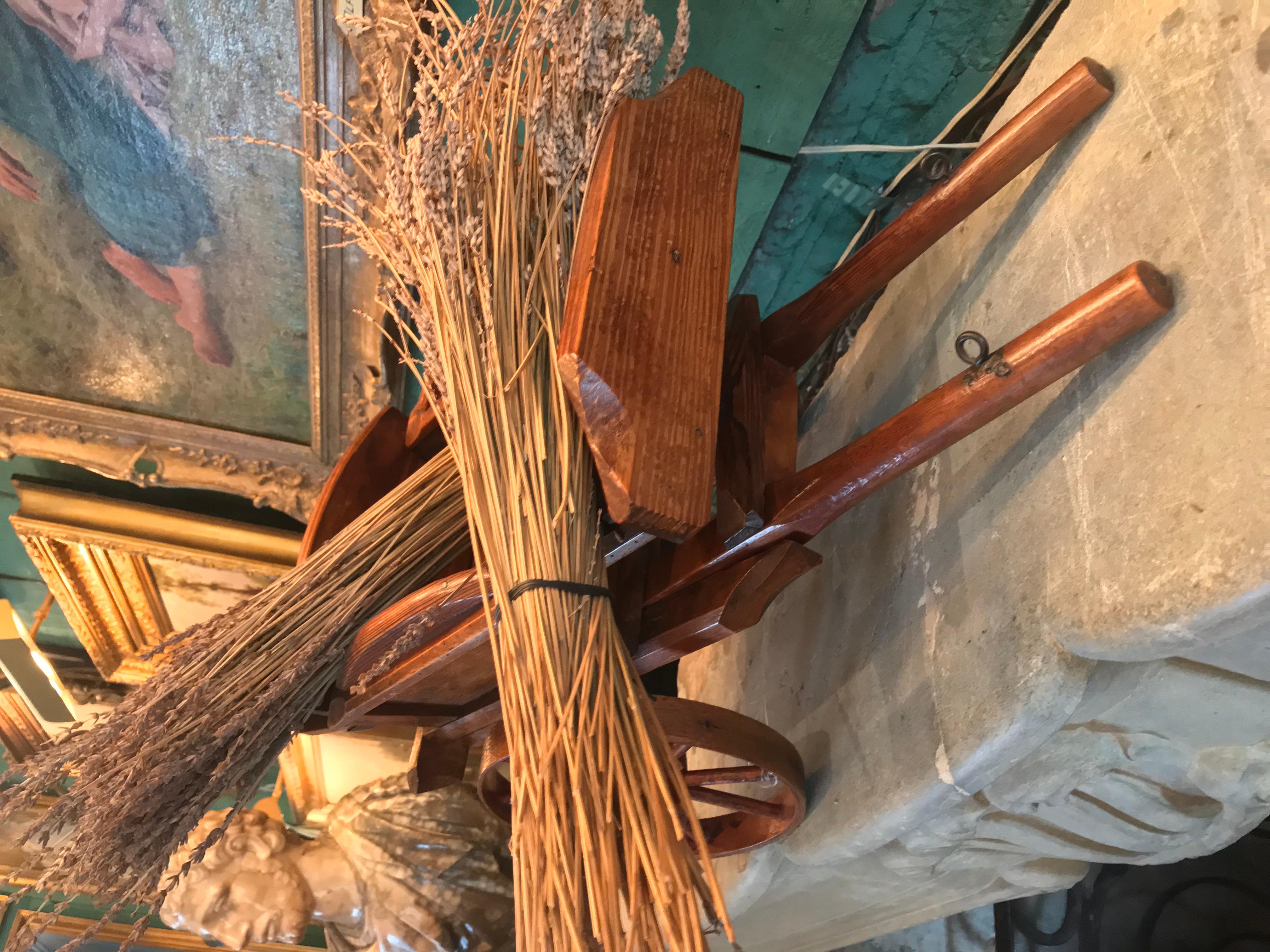 Hand Carved Wood Basket Decorative Object Wagon Toy Antique Centerpiece LA CA For Sale 1