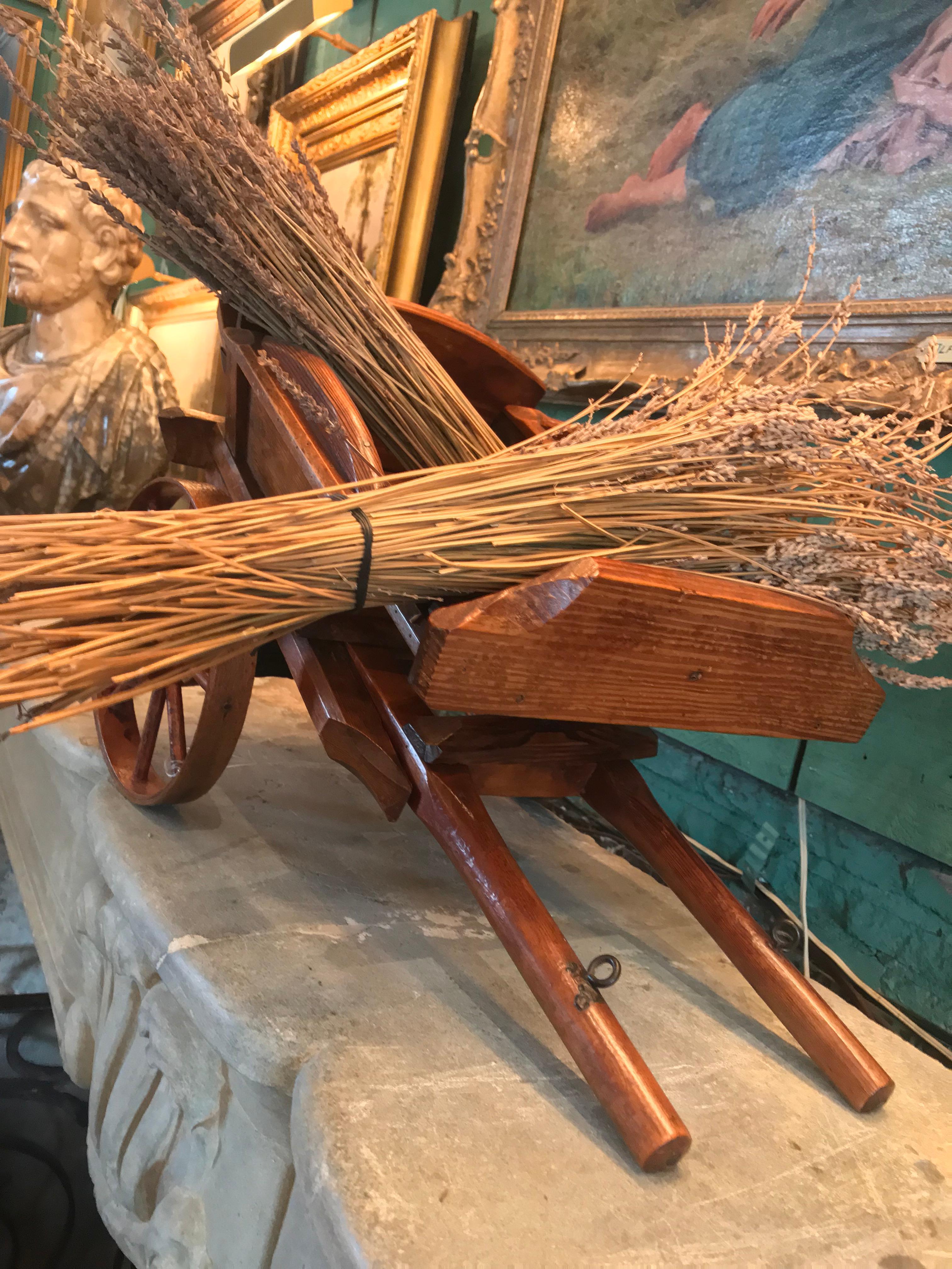 Hand Carved Wood Basket Decorative Object Wagon Toy Antique Centerpiece LA CA For Sale 1