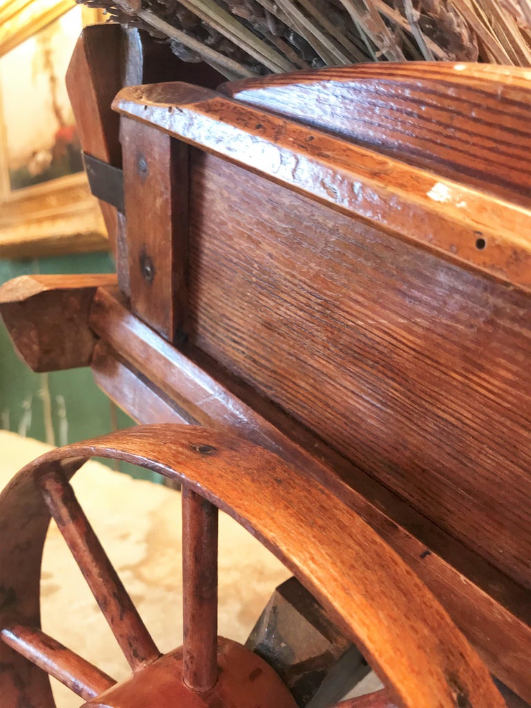 Hand Carved Wood Basket Decorative Object Wagon Toy Antique Centerpiece ...