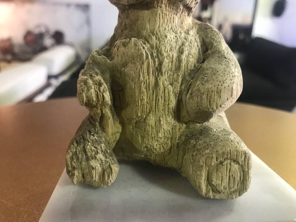 Hand Carved Wood Bear on Marble Stand 3