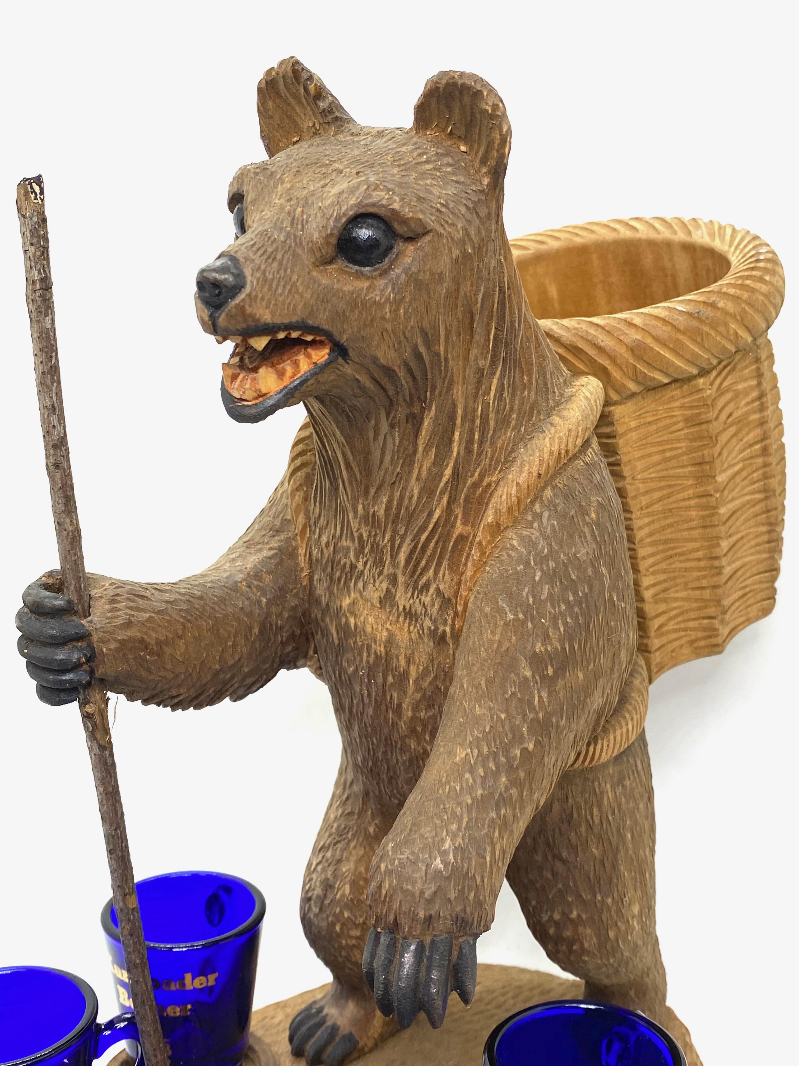 Hand Carved Wood Black Forest Bear Hard Liqueur Stand, Czechoslovakia, 1985 For Sale 6