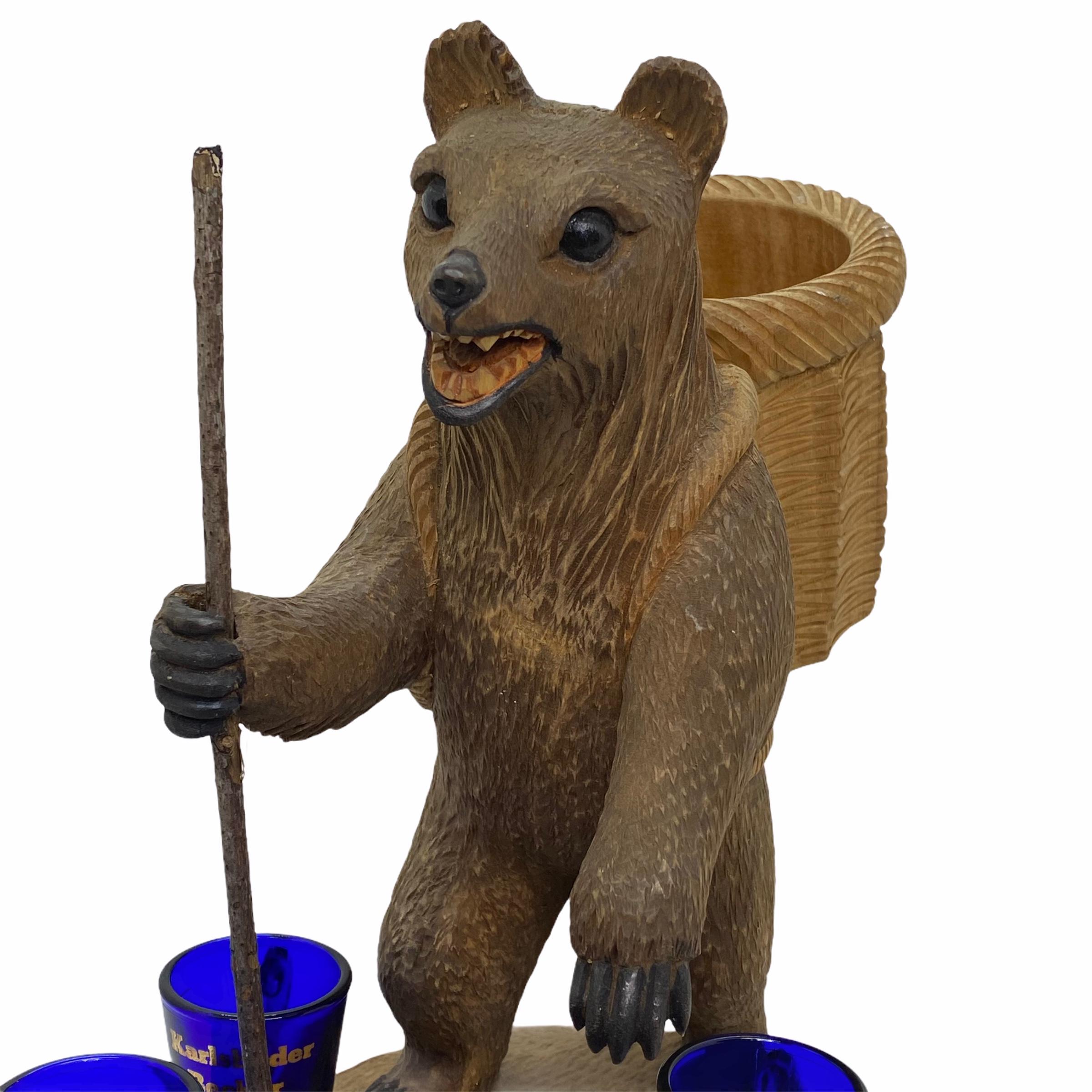 Hand Carved Wood Black Forest Bear Hard Liqueur Stand, Czechoslovakia, 1985 For Sale 11