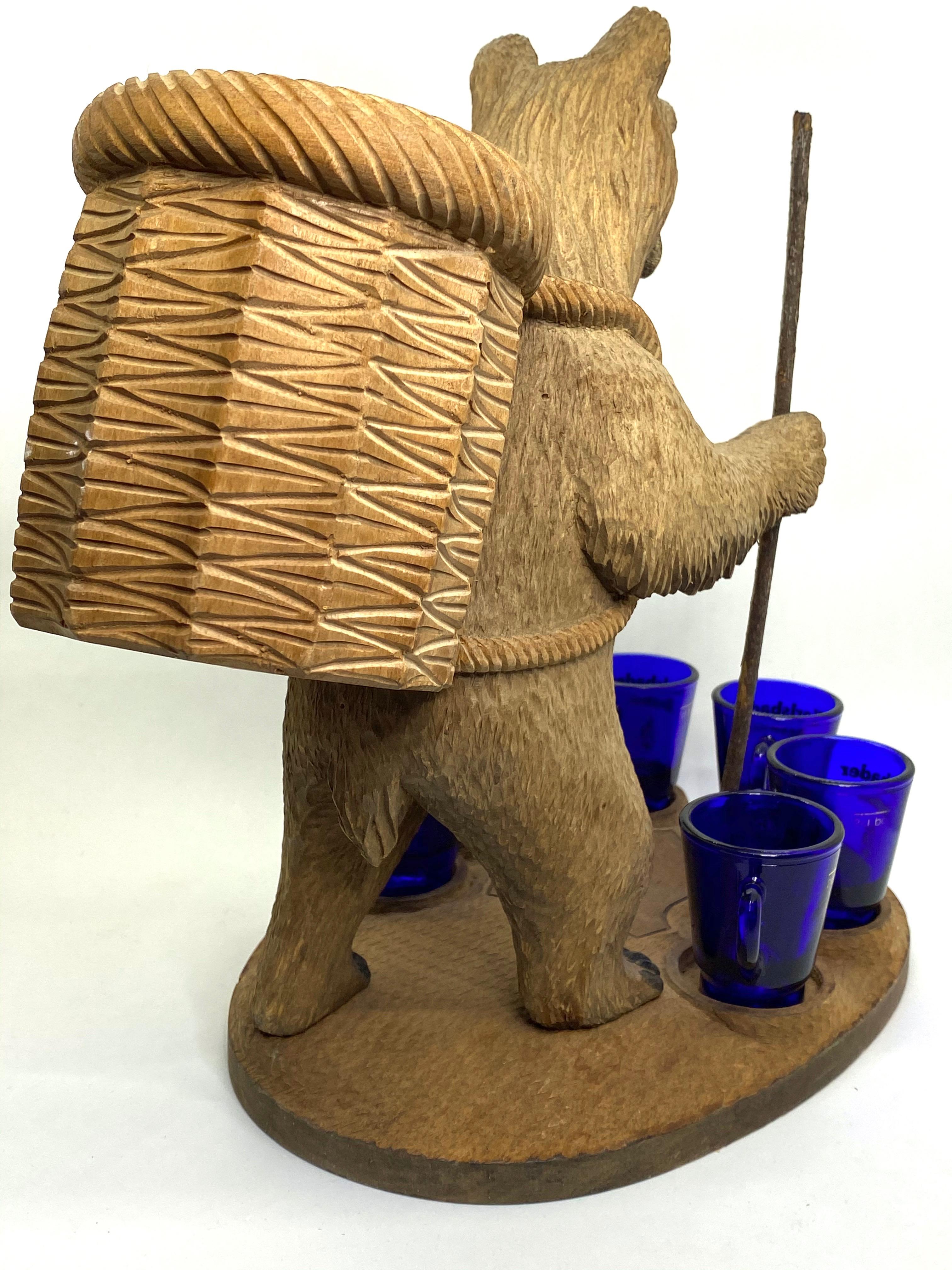 Hand Carved Wood Black Forest Bear Hard Liqueur Stand, Czechoslovakia, 1985 For Sale 4