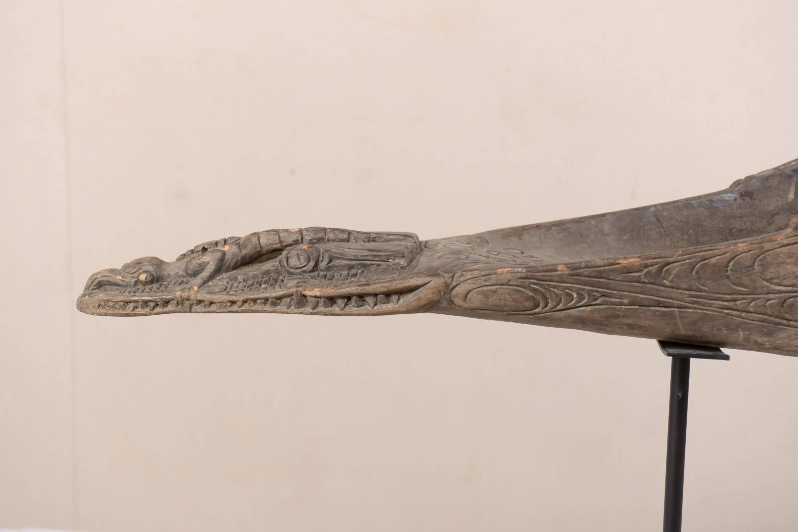 Hand-Carved Wood Boat Prow on Iron Stand from Papua New Guinea, Mid-20th Century 6