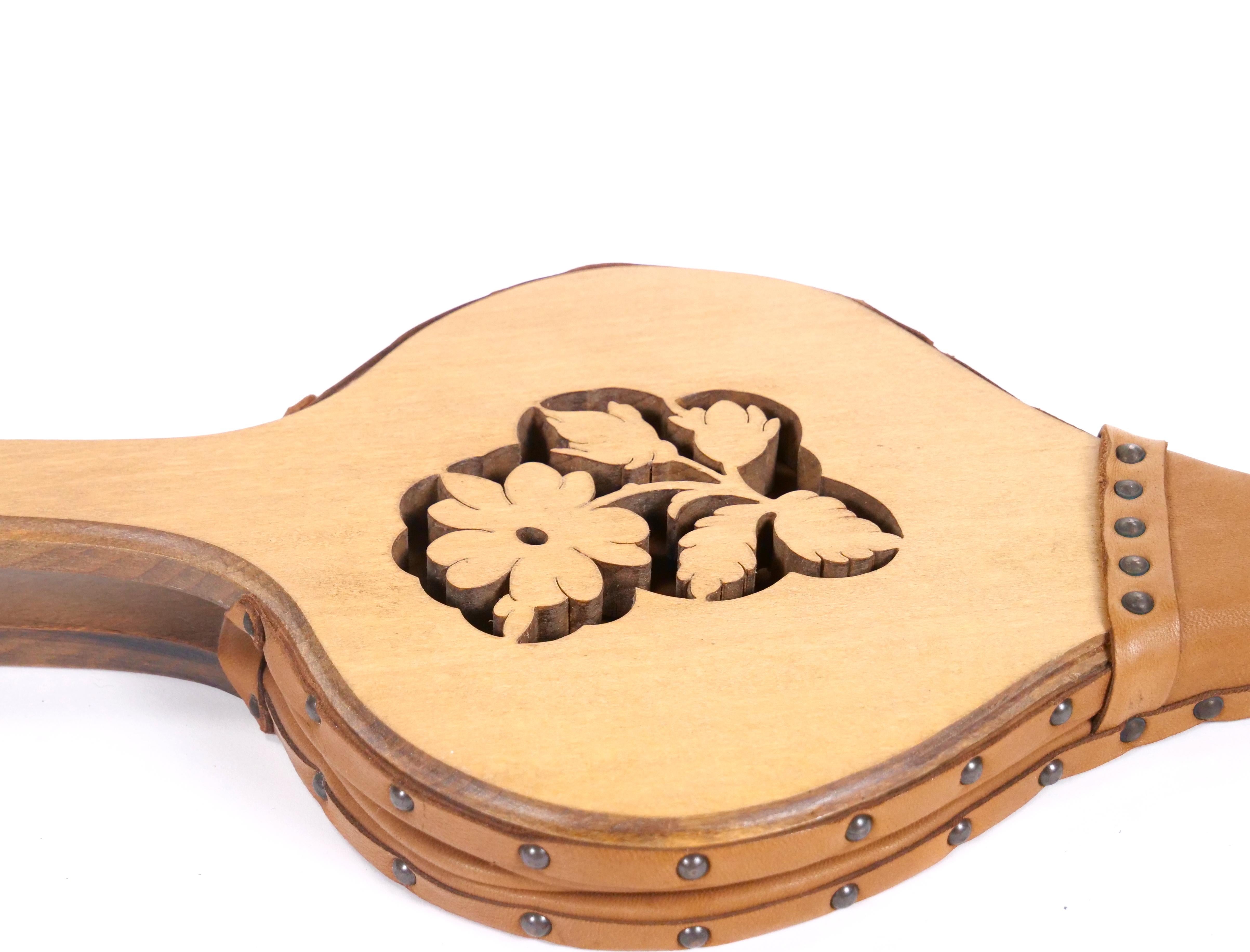 Rustic Hand Carved Wood / Brass North American Fireplace Bellows For Sale