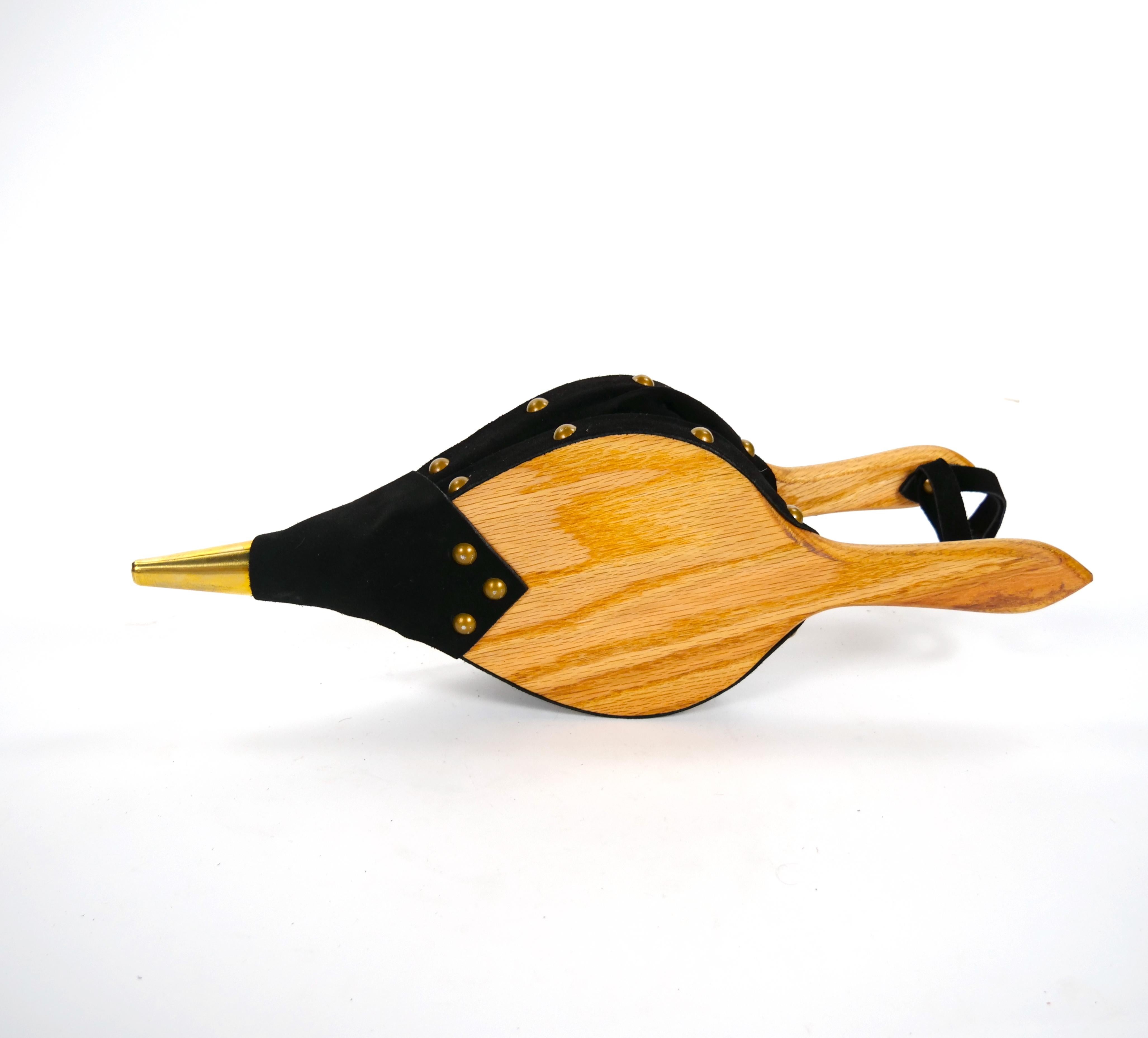 20th Century Hand Carved Wood / Brass North American Fireplace Bellows For Sale