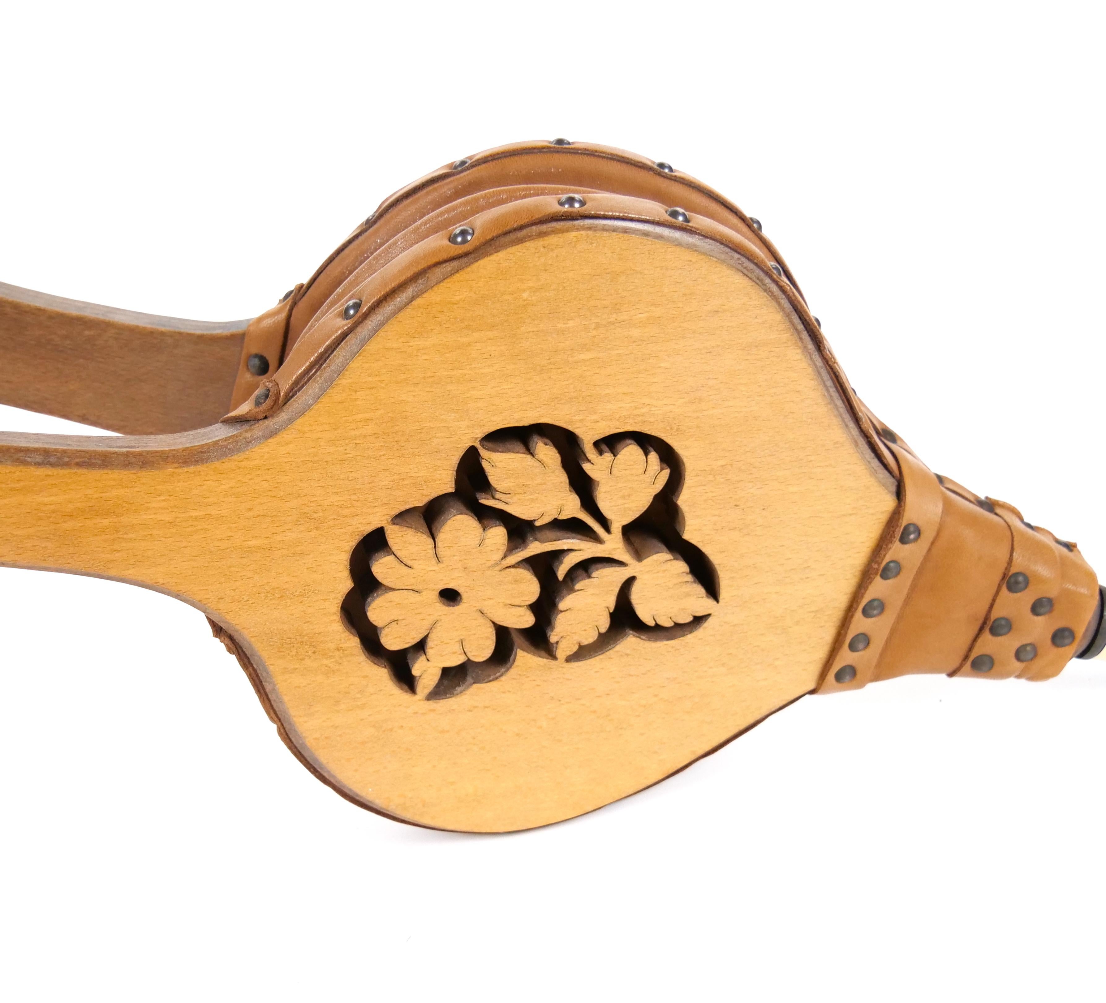Hand-Carved Hand Carved Wood / Brass North American Fireplace Bellows For Sale
