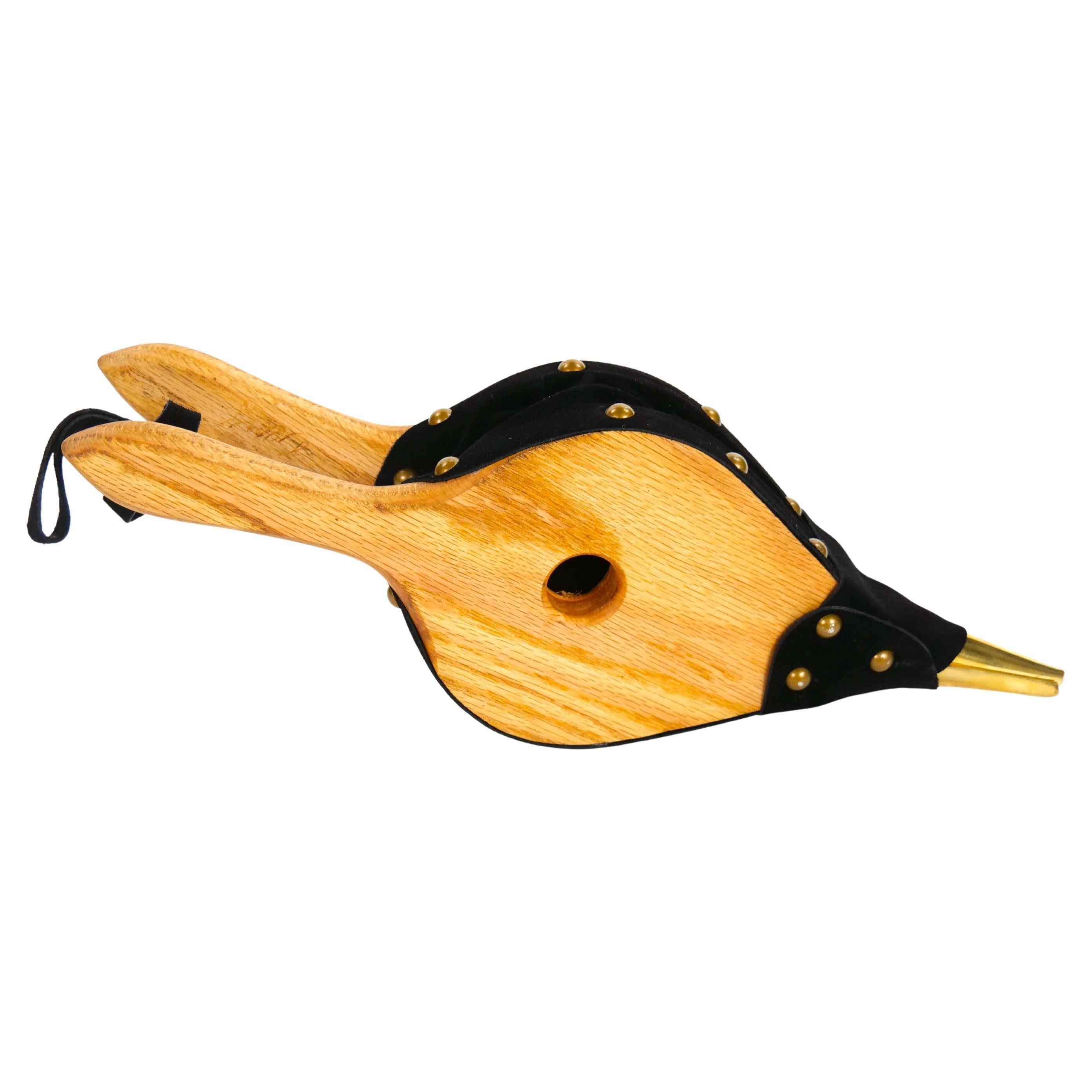 Handgeschnitzte nordamerikanische Kamin Bellows aus Holz / Messing