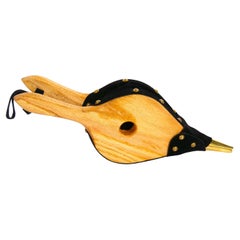 Handgeschnitzte nordamerikanische Kamin Bellows aus Holz / Messing