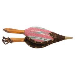 Handgeschnitzte nordamerikanische Kamin Bellows aus Holz / Messing