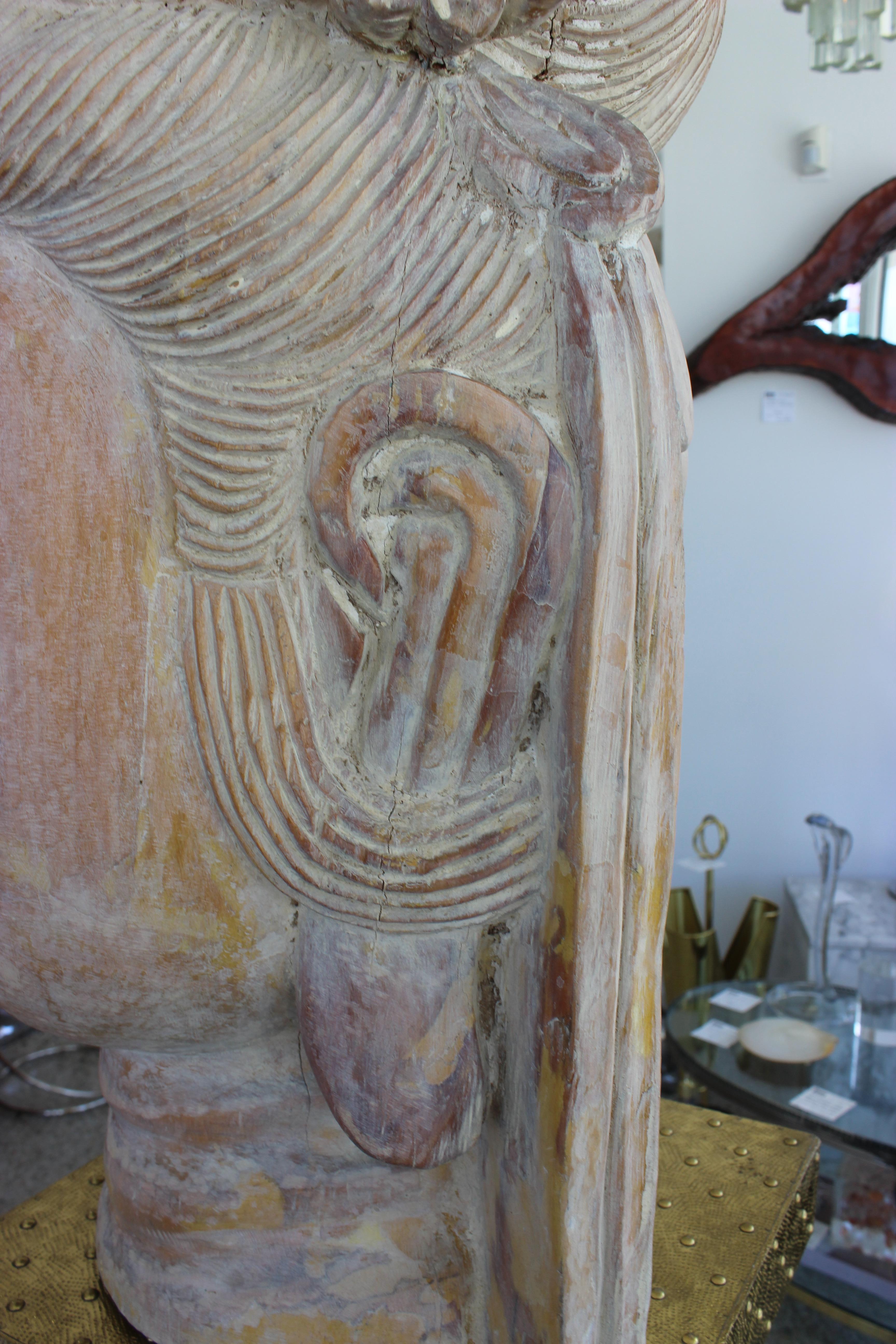Artisan Carved Wood Buddha Head For Sale 7