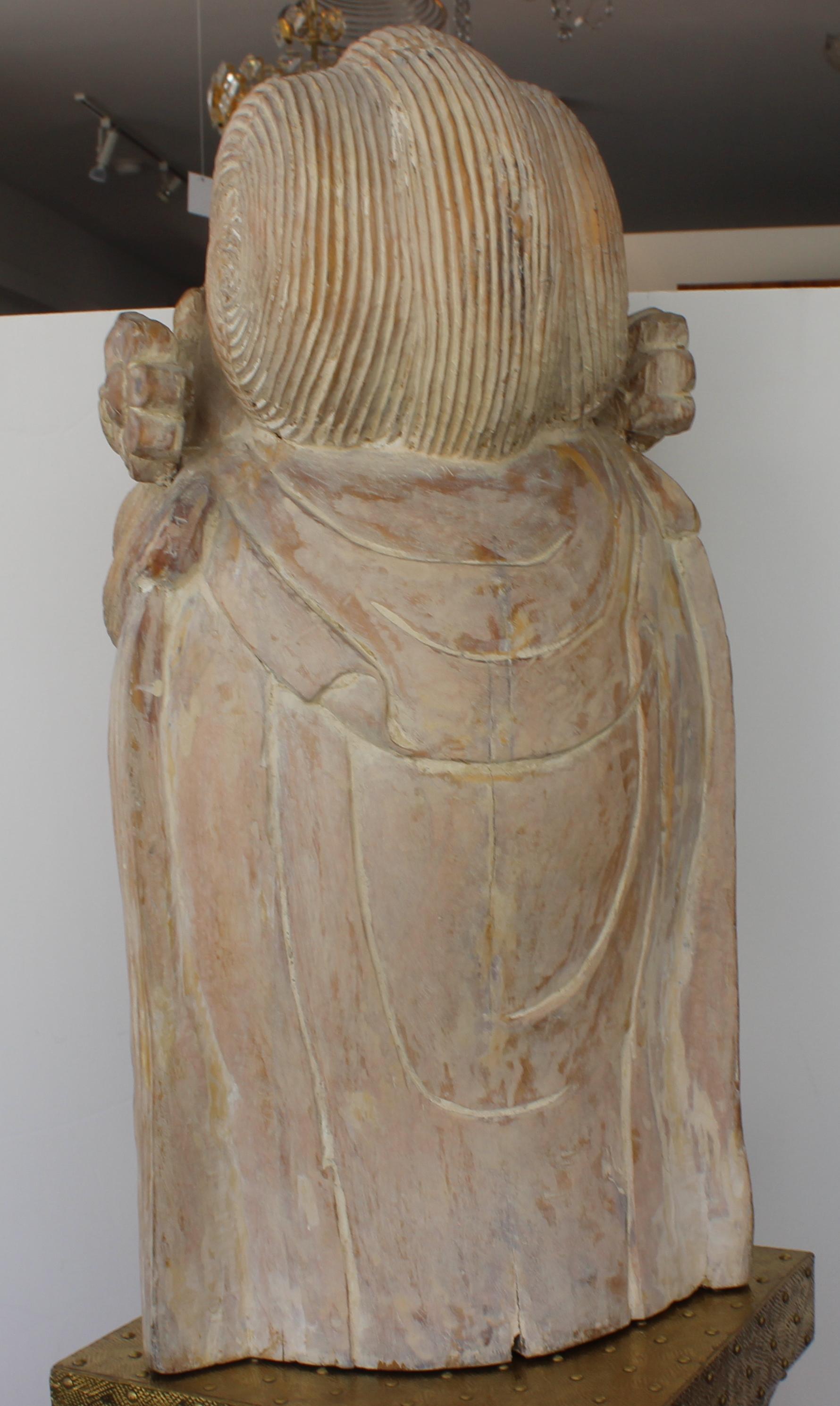 Artisan Carved Wood Buddha Head For Sale 2