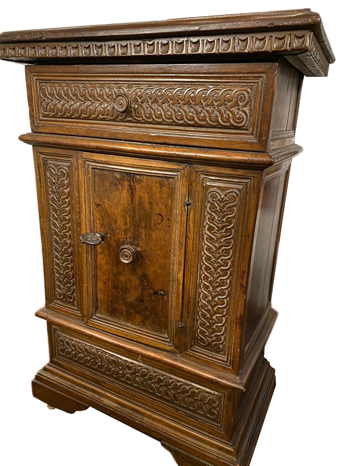 Italian Hand Carved Wood Cabinet For Sale