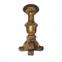 Handgeschnitzter Holzkerzenhalter aus Indien, vergoldet, rustikale Ausführung