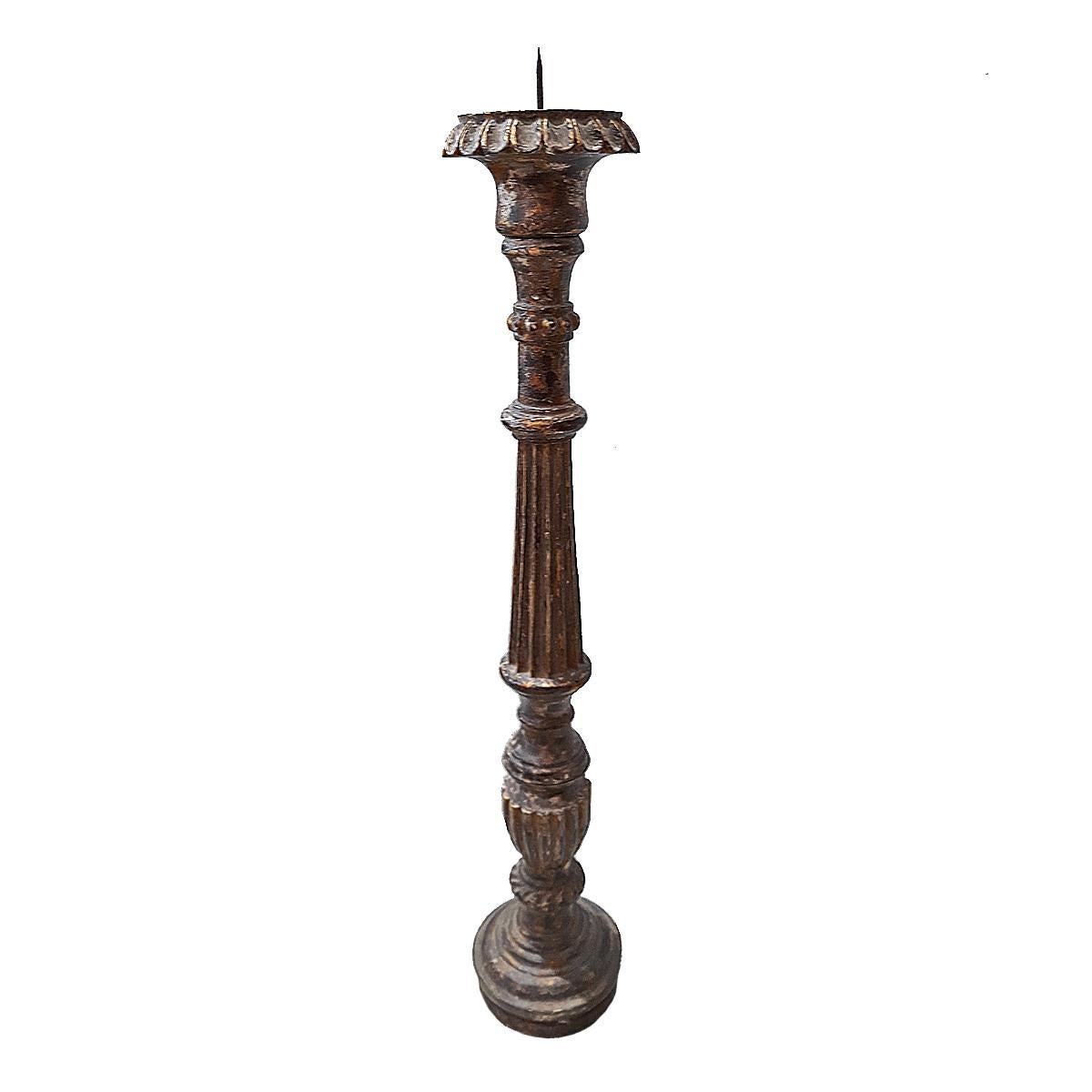 Hand-Carved Wood Candlestick from India, Mid-20th Century For Sale 2