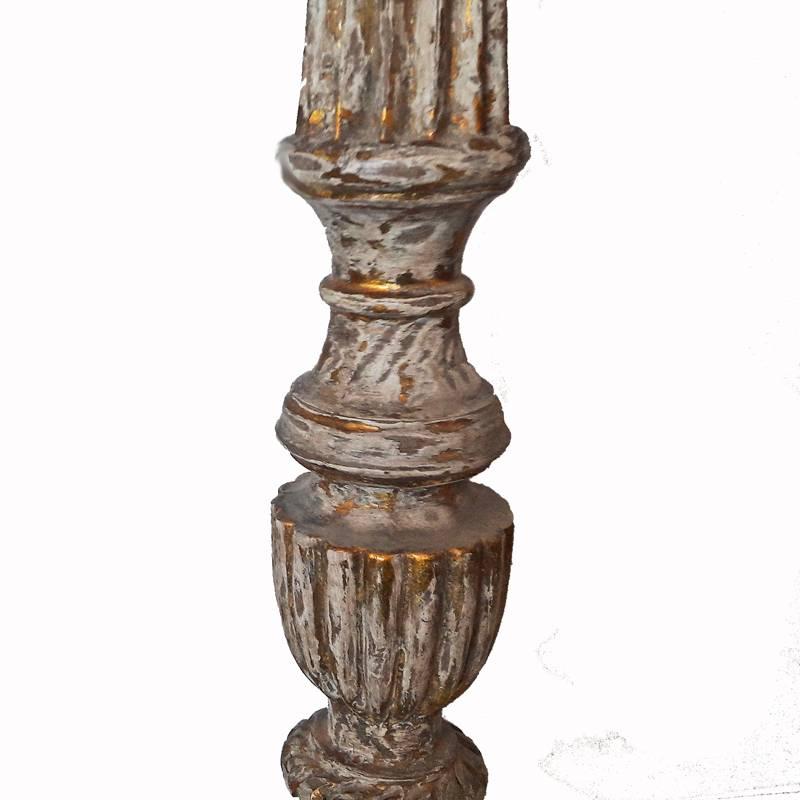 Agra Hand-Carved Wood Candlestick from India, Mid-20th Century For Sale