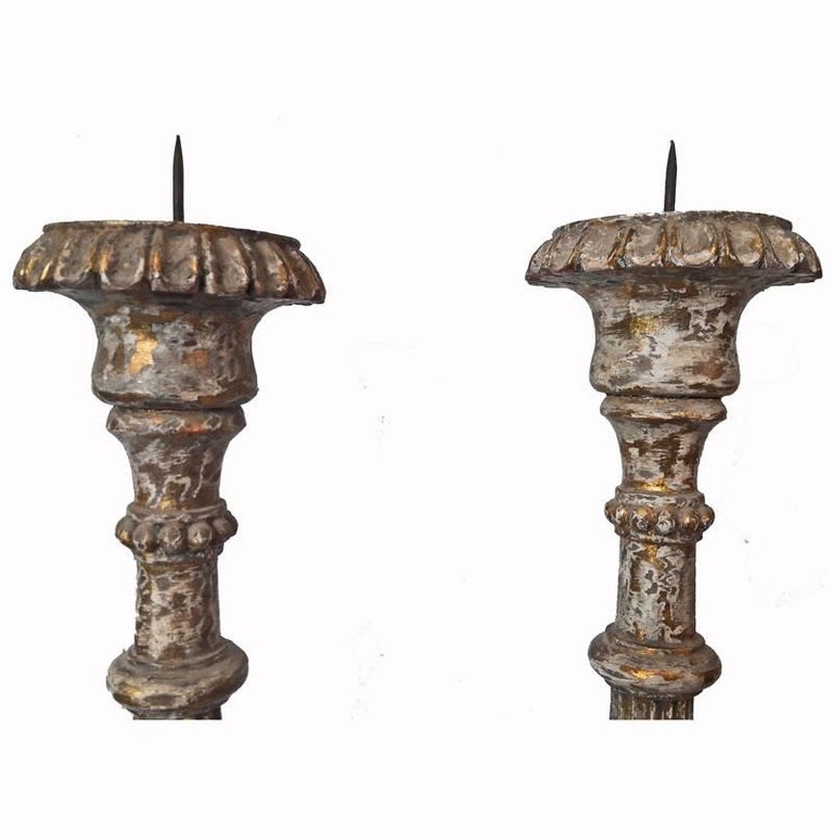 HandCarved Wood Candlesticks from India, Mid20th Century For Sale at