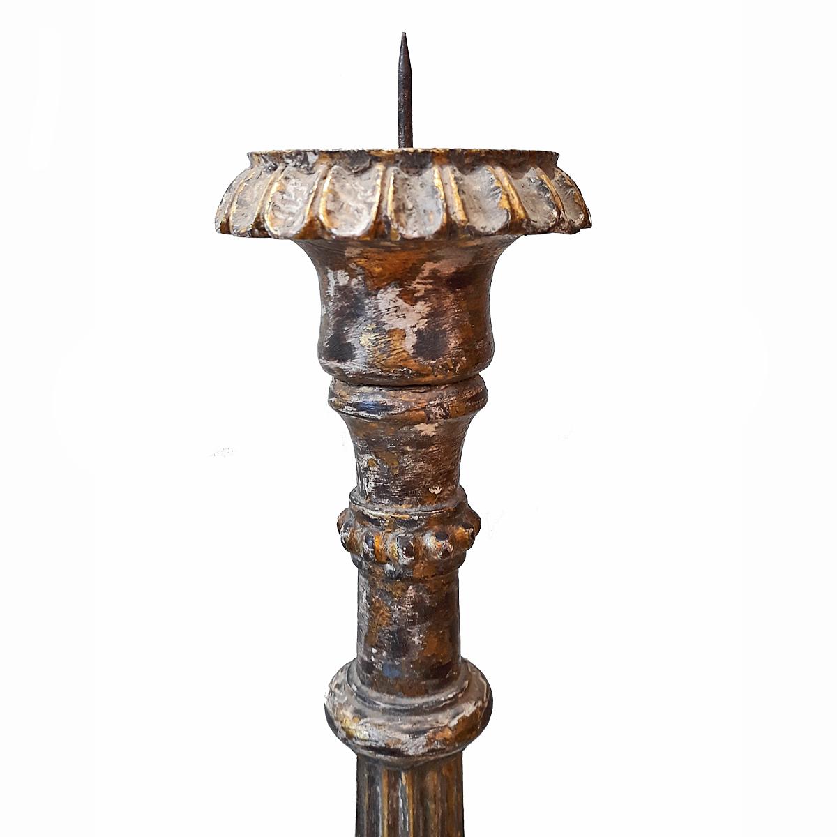 Indian Hand-Carved Wood Candlestick from India, Mid-20th Century For Sale