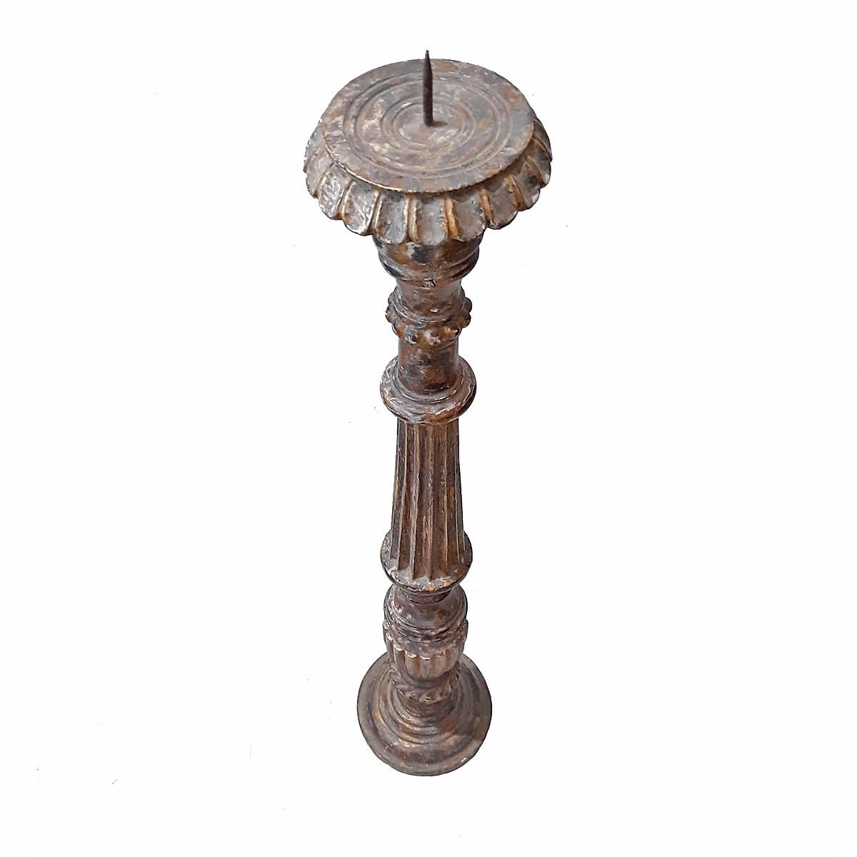 Giltwood Hand-Carved Wood Candlestick from India, Mid-20th Century For Sale