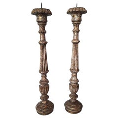Hand-Carved Wood Candlesticks from India, Mid-20th Century
