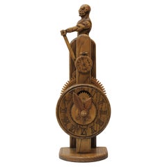 Vintage Hand Carved Wood Clock w/ Wooden Gears