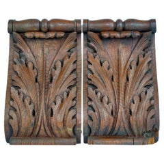 Hand Carved Wood Corbel Bookends with Brass Base