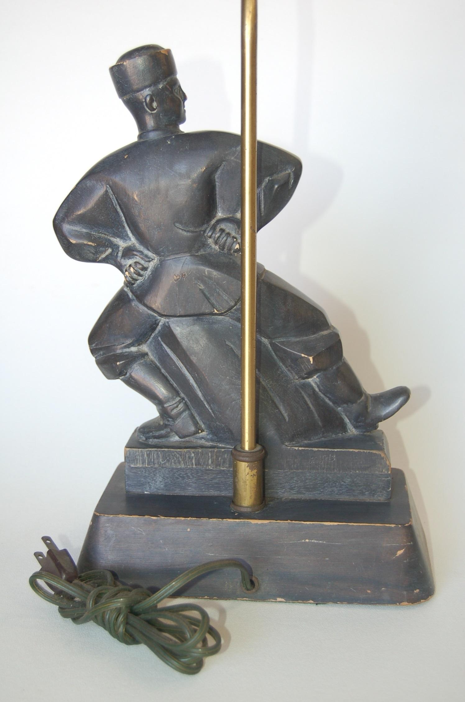 Jascha Heifetz Dark Gray Carved Ebony Wood Cossack Russian Dancer Figurine Table Lamp.

Measures 9