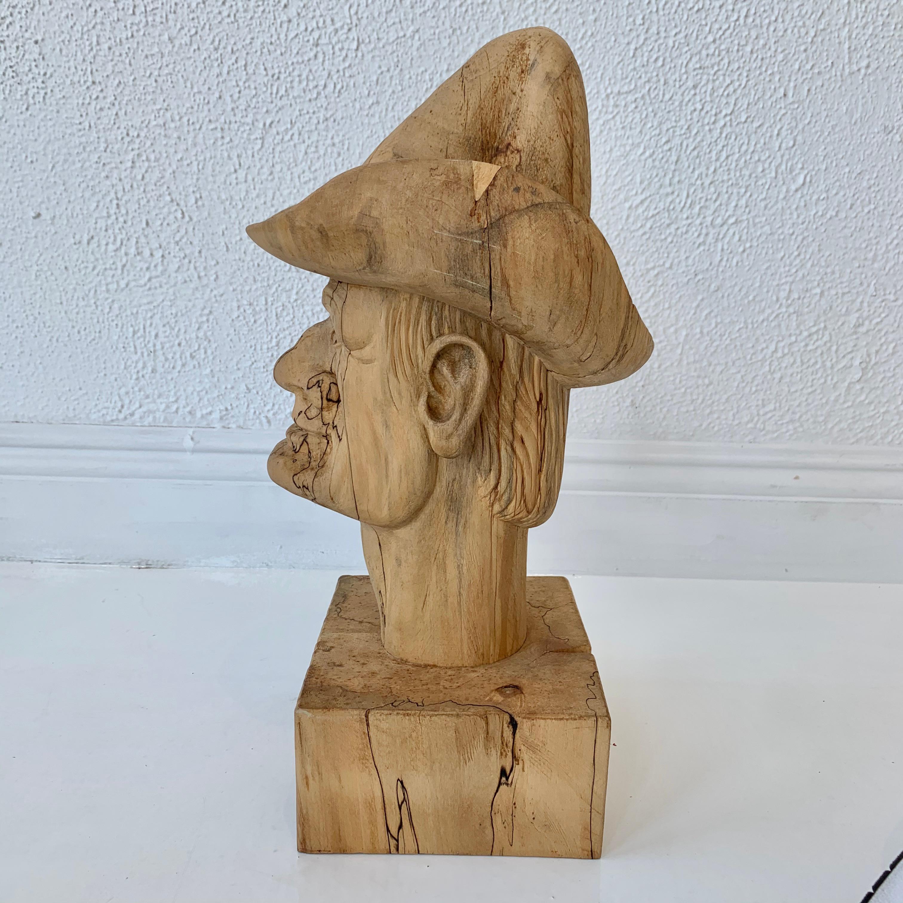 American Hand Carved Wood Cowboy Bust