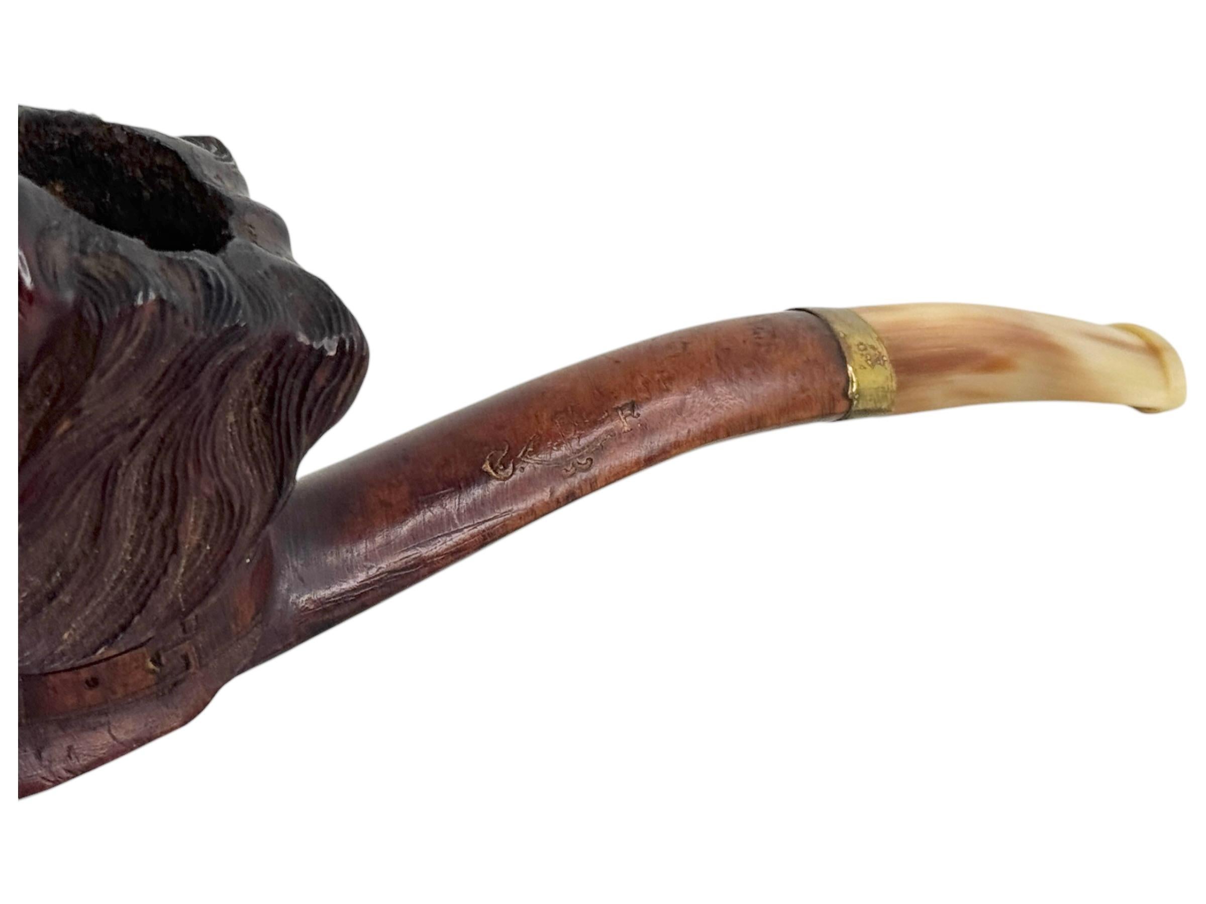 Hand Carved Wood Dog Head Estate Pipe, Antique Brienz Black Forest For Sale 4