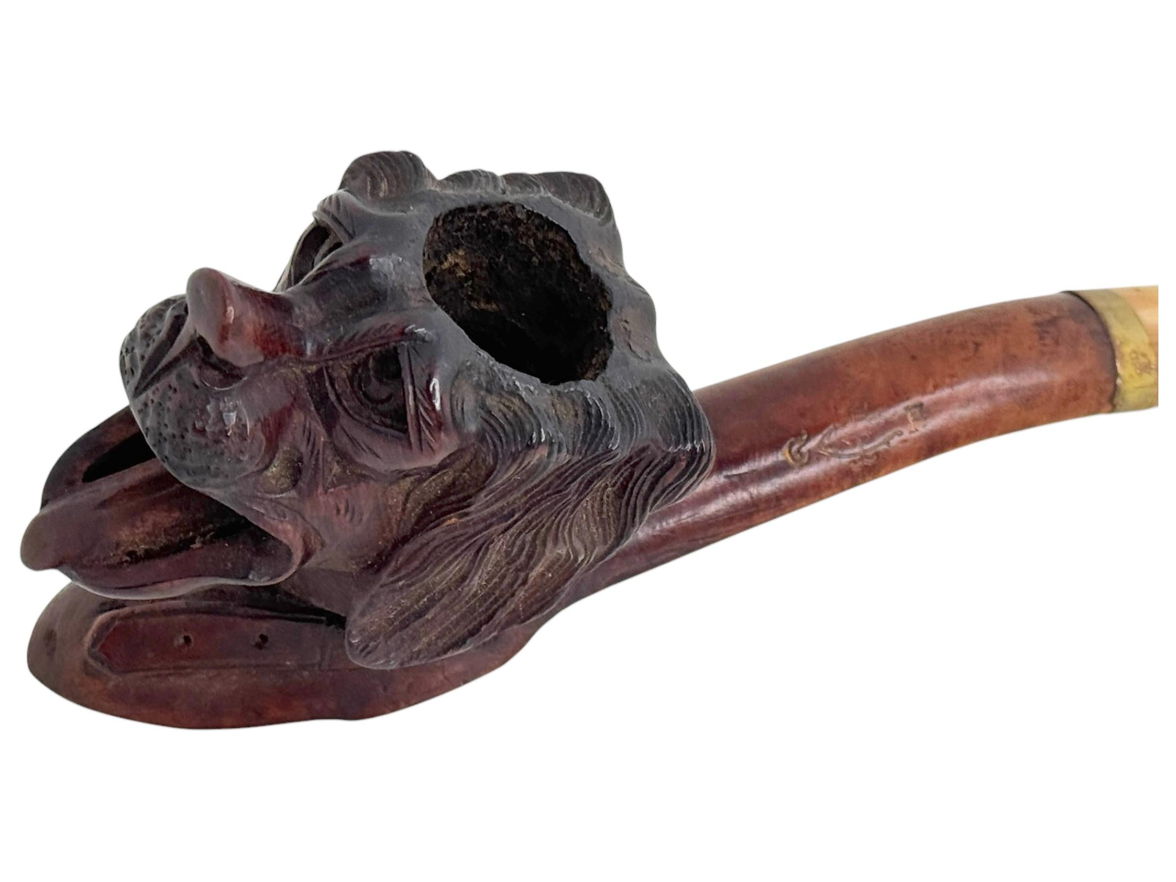 Hand Carved Wood Dog Head Estate Pipe, Antique Brienz Black Forest For Sale 5