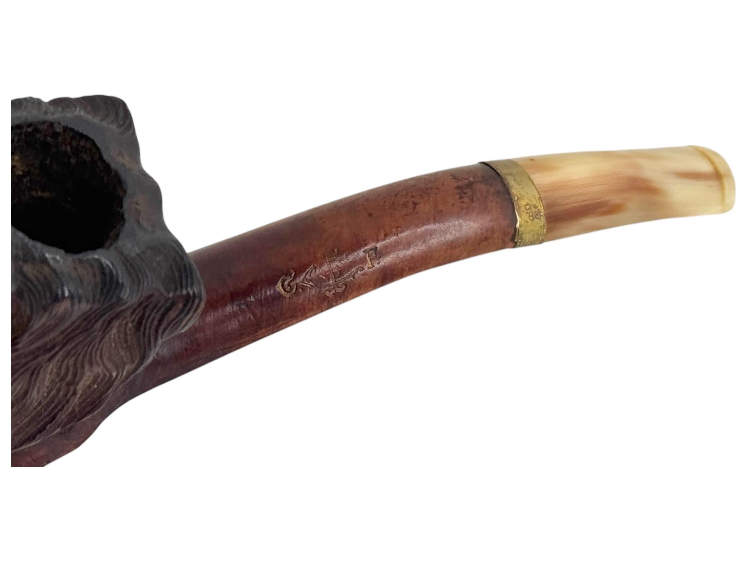Hand Carved Wood Dog Head Estate Pipe, Antique Brienz Black Forest For Sale 6