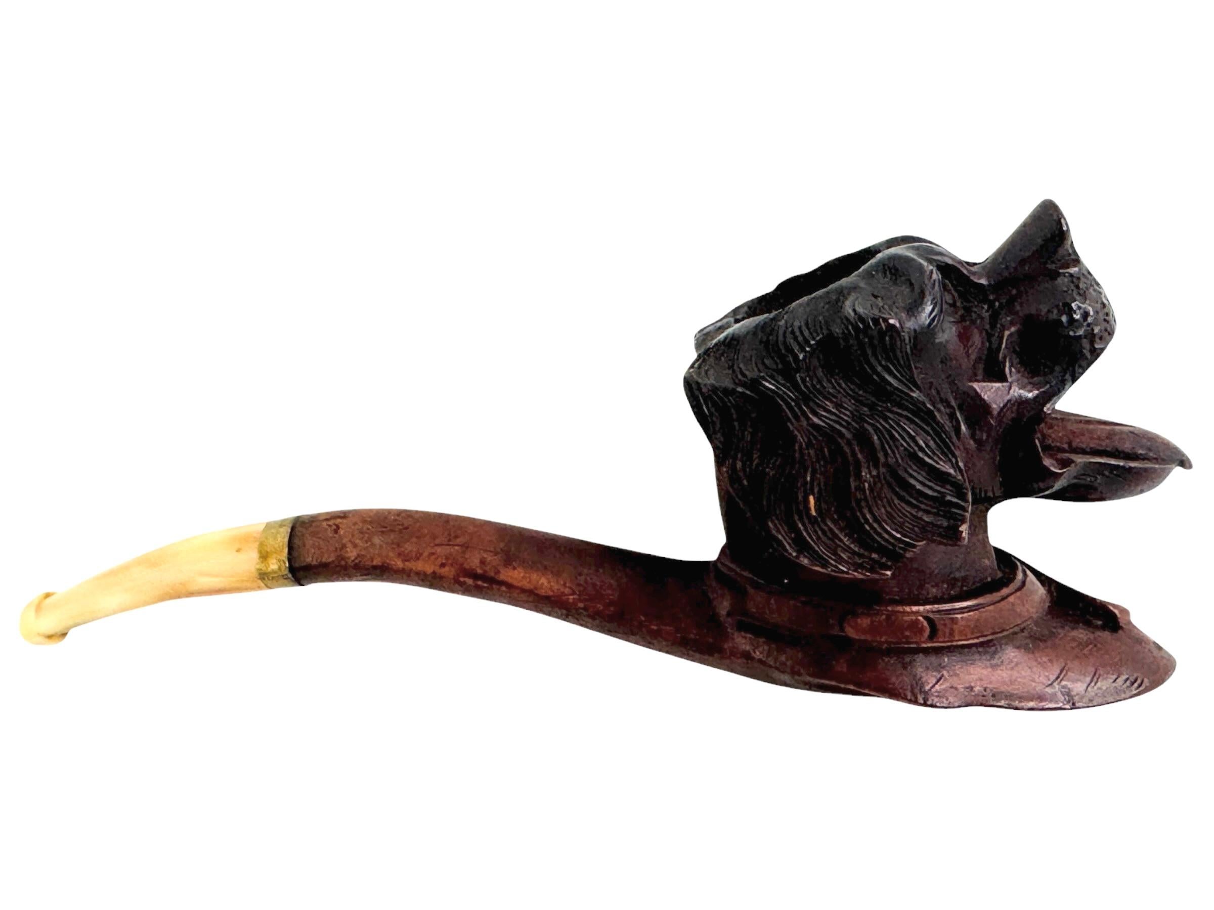 Mid-Century Modern Hand Carved Wood Dog Head Estate Pipe, Antique Brienz Black Forest For Sale