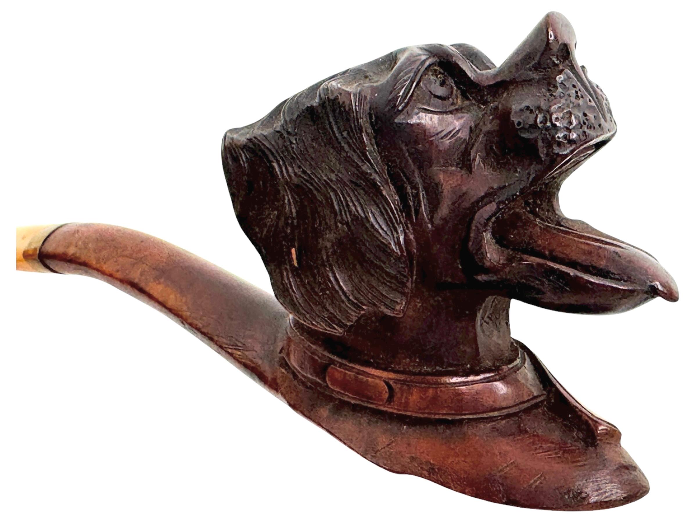 German Hand Carved Wood Dog Head Estate Pipe, Antique Brienz Black Forest For Sale