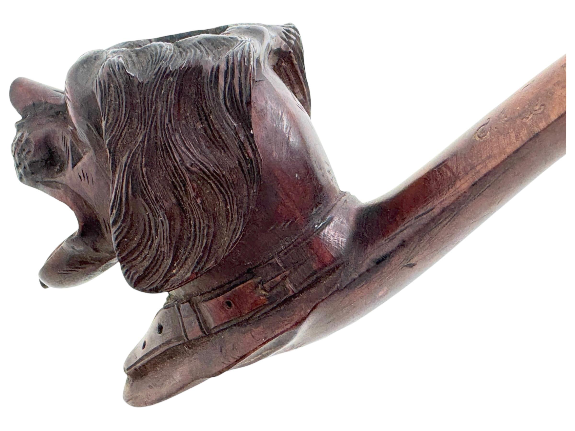 19th Century Hand Carved Wood Dog Head Estate Pipe, Antique Brienz Black Forest For Sale