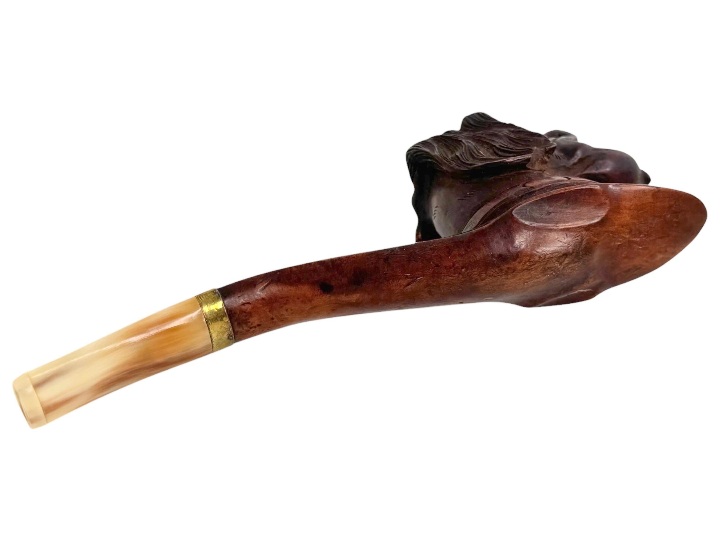 Hand Carved Wood Dog Head Estate Pipe, Antique Brienz Black Forest For Sale 1