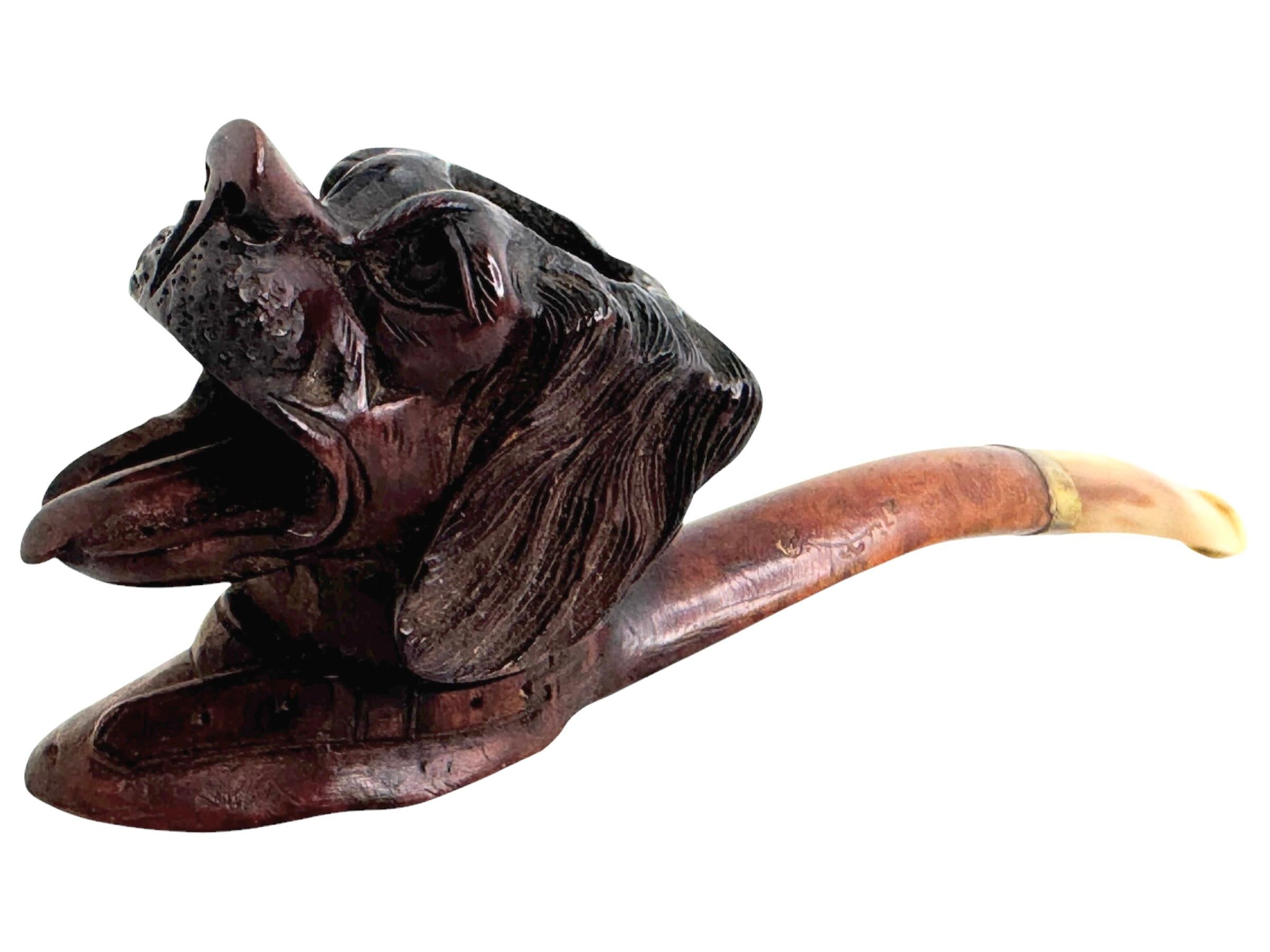 Hand Carved Wood Dog Head Estate Pipe, Antique Brienz Black Forest For Sale 2