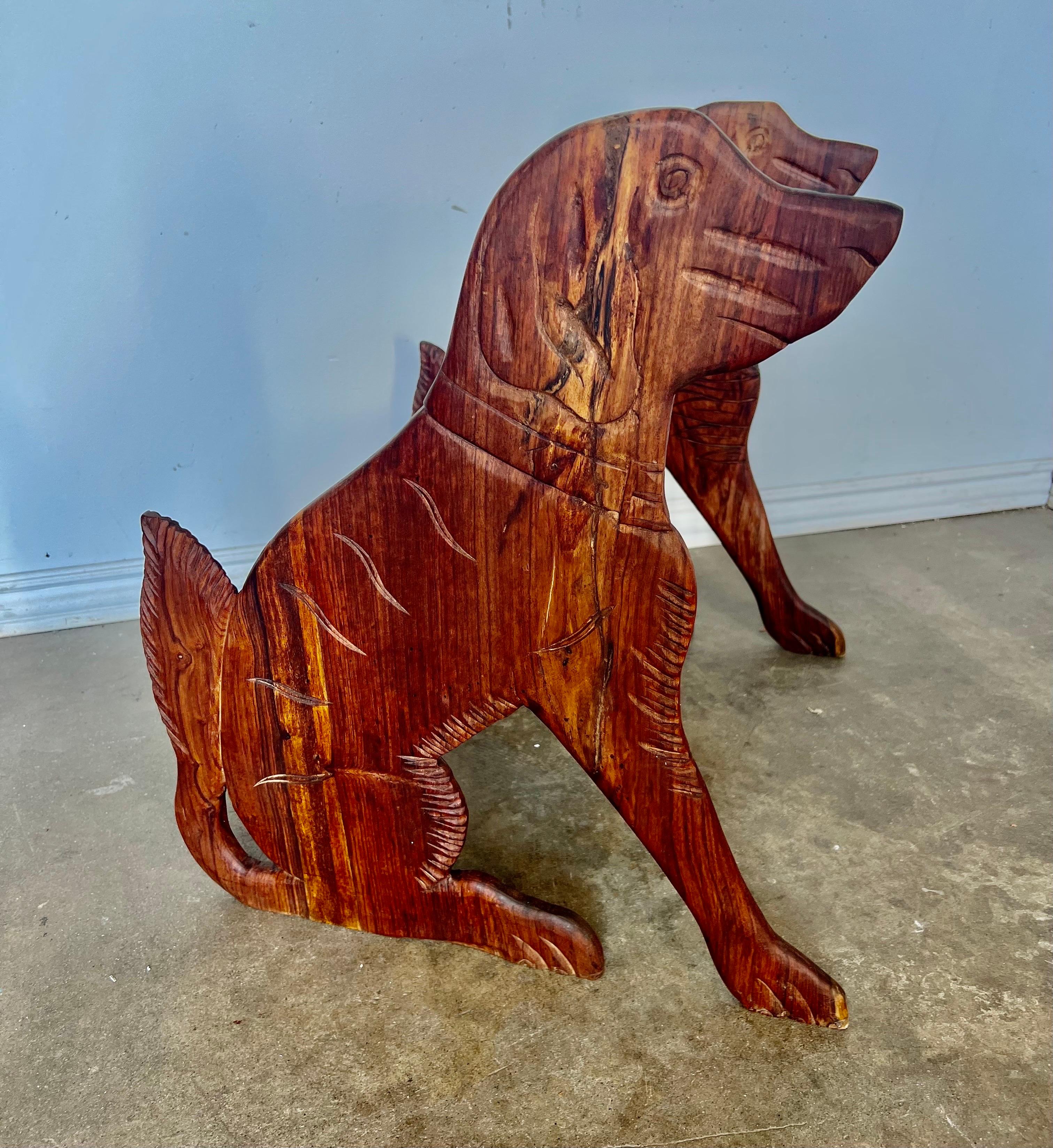 Walnut Hand Carved Wood Dog Step Stool 