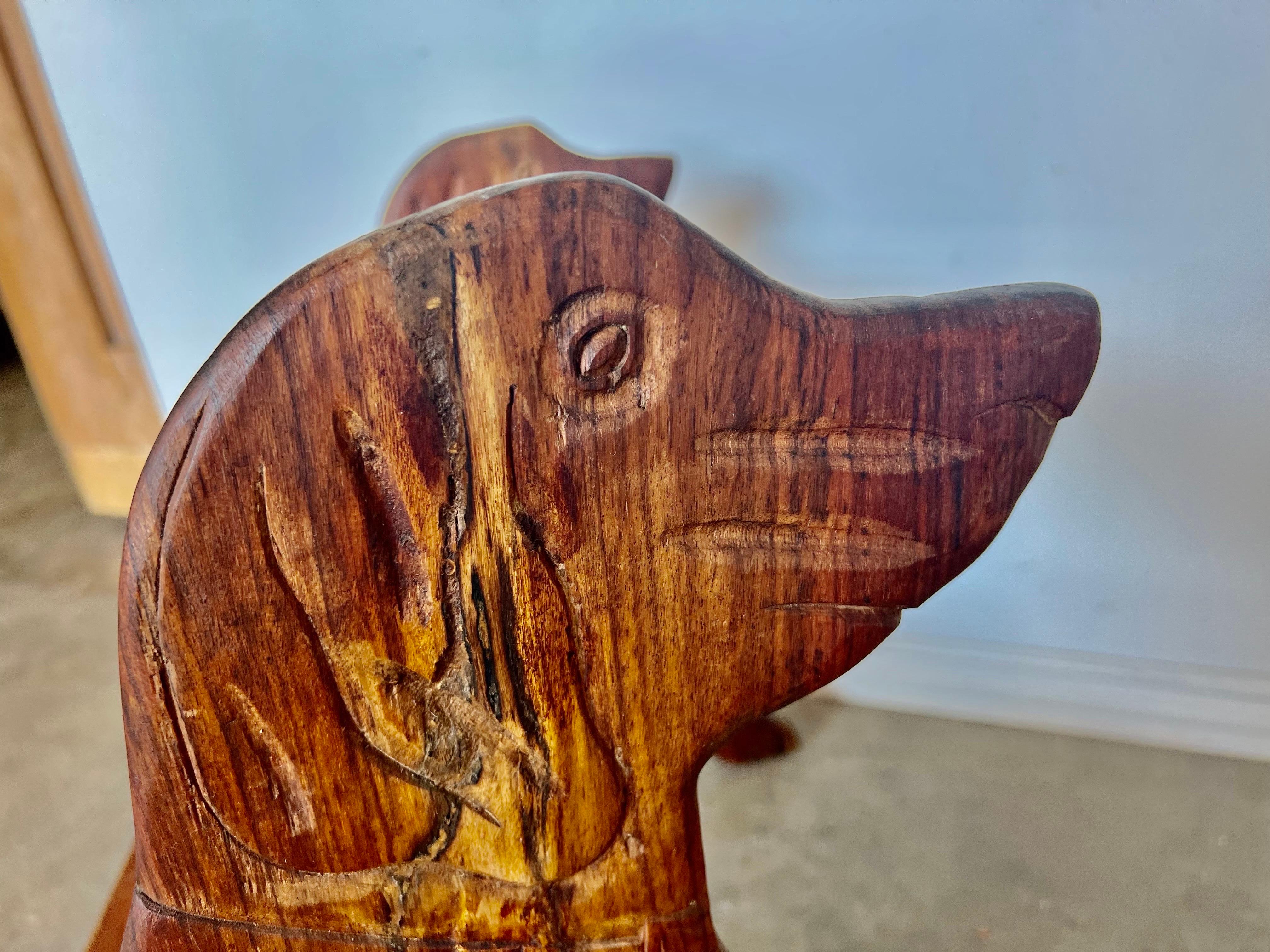 Folk Art Hand Carved Wood Dog Step Stool