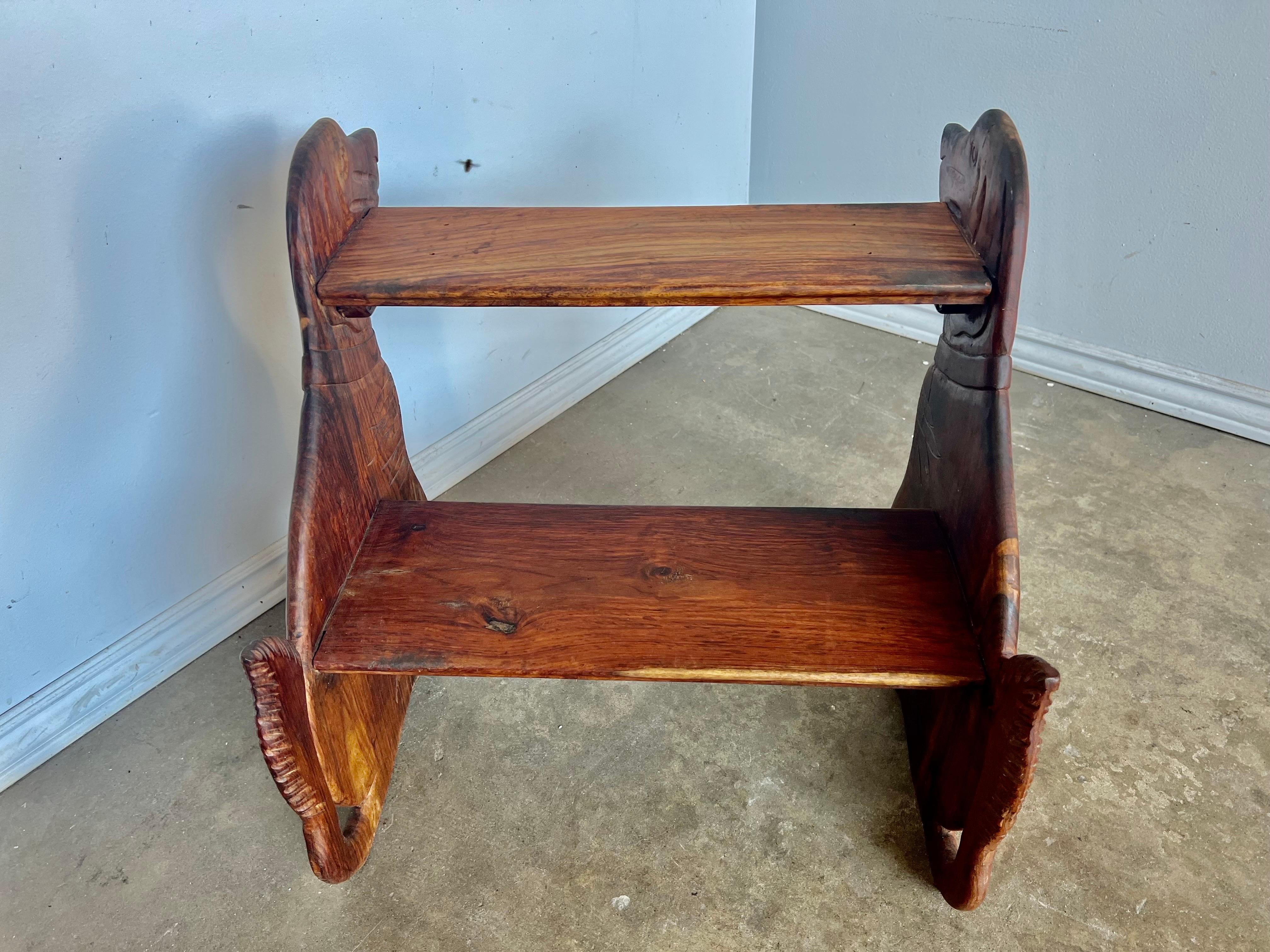 Hand Carved Wood Dog Step Stool  In Distressed Condition In Los Angeles, CA