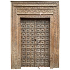 Hand Carved Wood Door, with Organic Design, Gujarat India