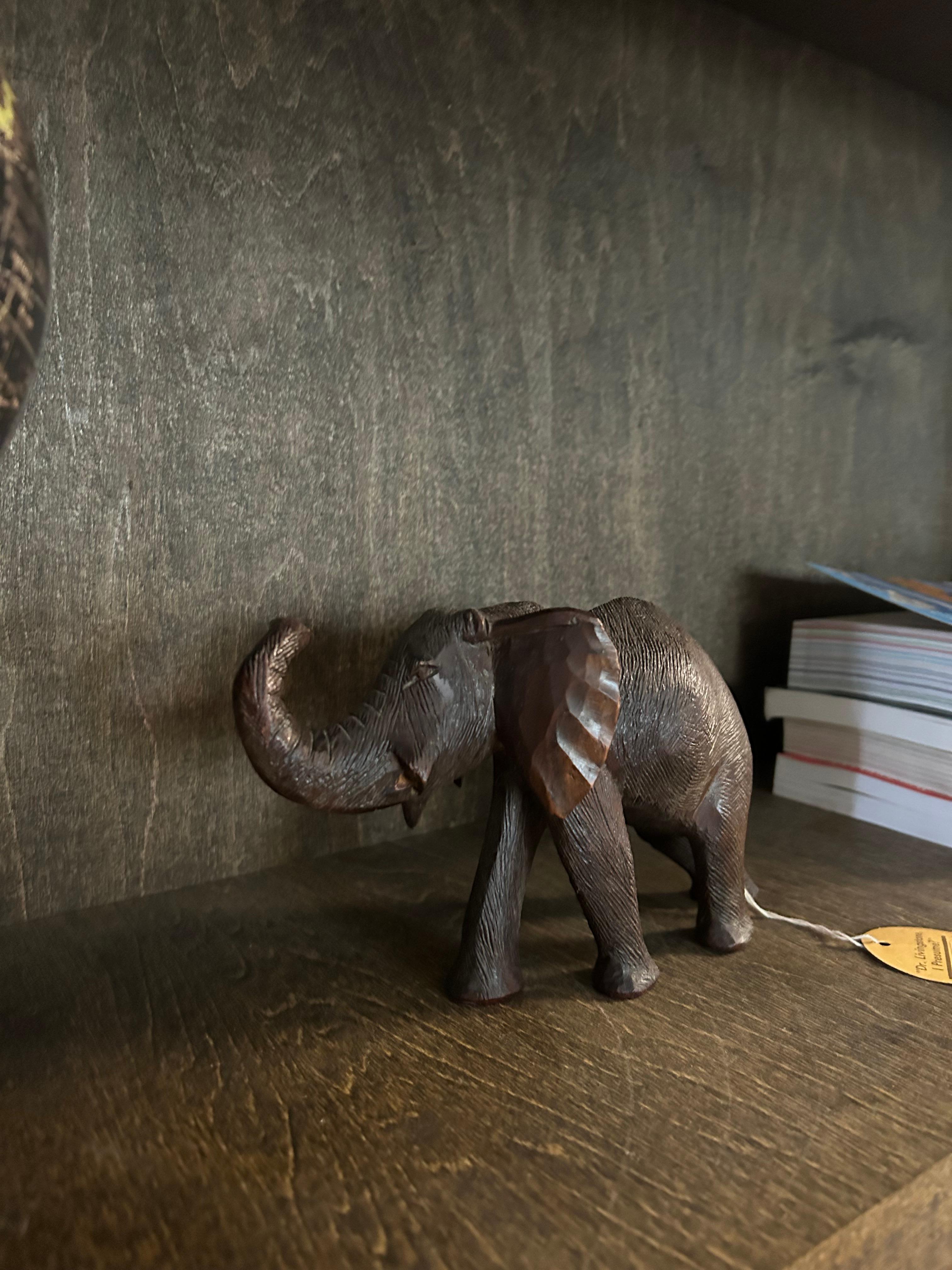 Hand Carved Wood Elephant from the Dr. Livingstone Collection For Sale 1
