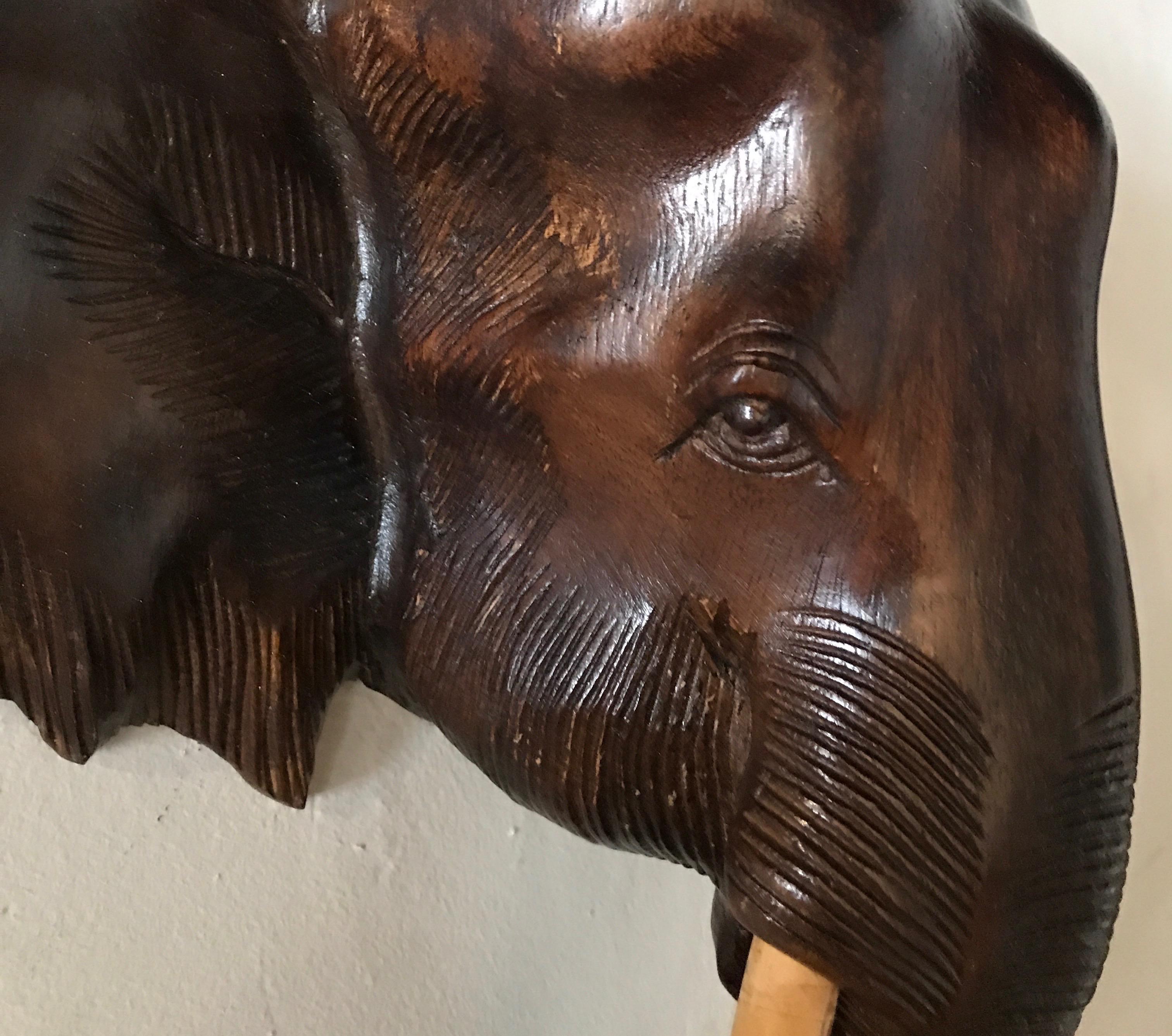 Hand Carved Wood Elephant Head Sculpture 1