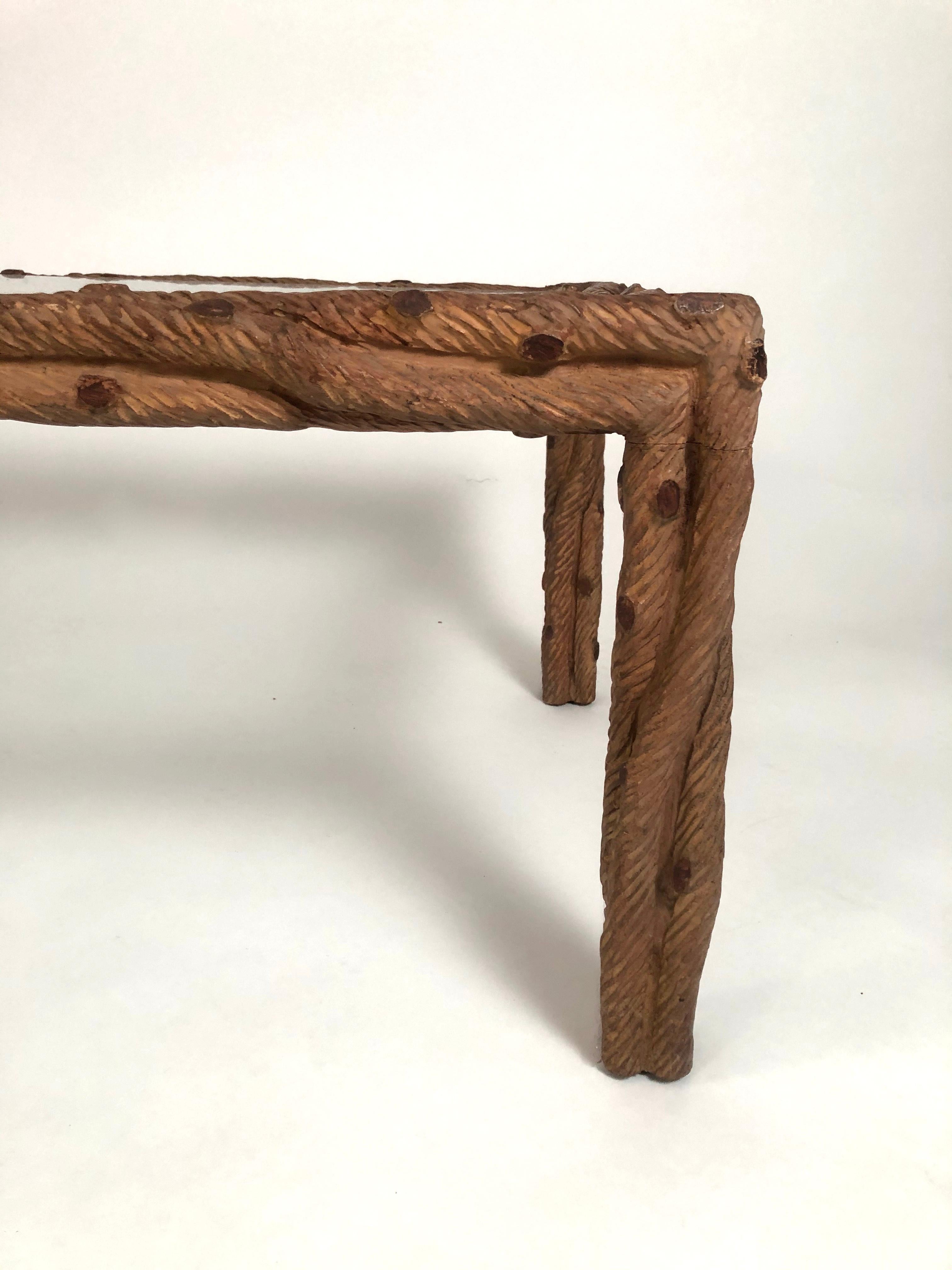 American Hand Carved Wood Faux Bois Tree Branch Coffee or Cocktail Table
