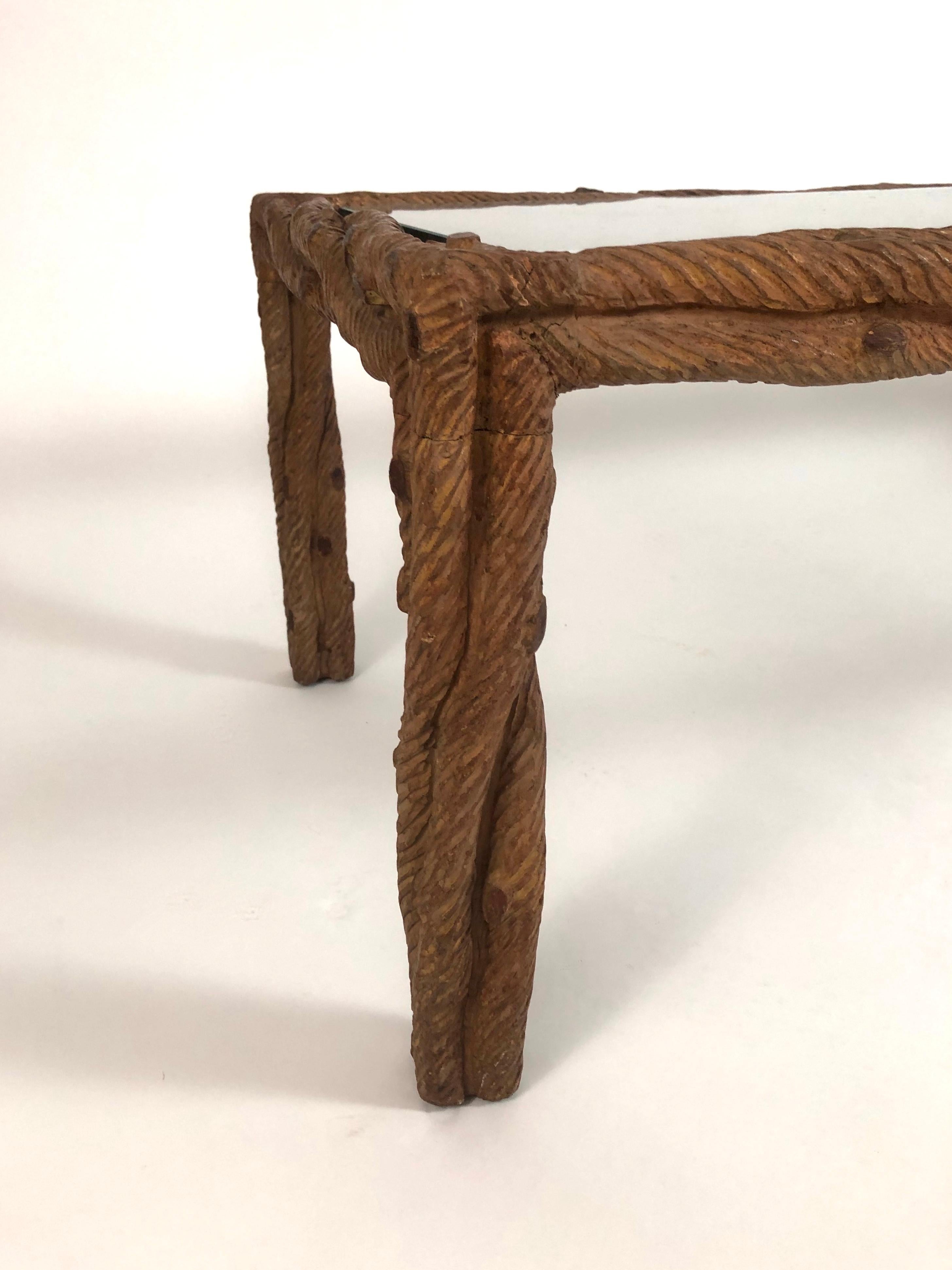 Hand-Carved Hand Carved Wood Faux Bois Tree Branch Coffee or Cocktail Table