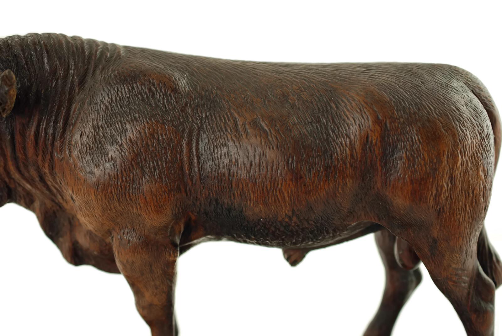 20th Century Hand Carved Wood Figural Bull Statue For Sale
