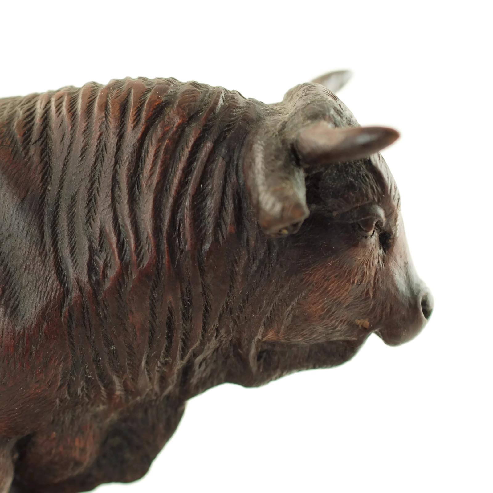 Hand Carved Wood Figural Bull Statue For Sale 3