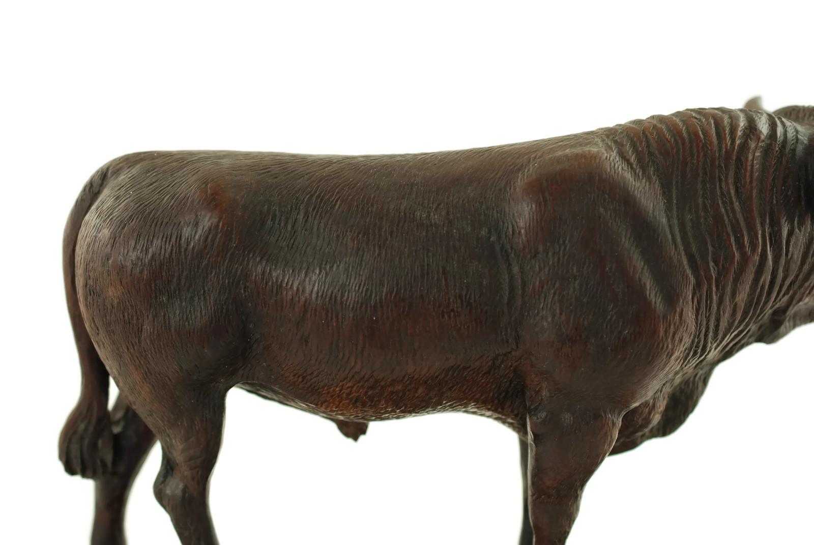 Hand Carved Wood Figural Bull Statue For Sale 4