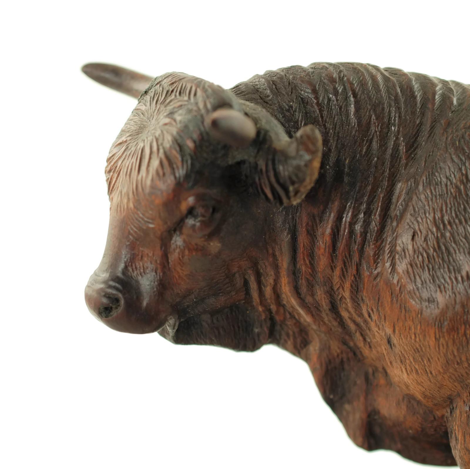 Hand Carved Wood Figural Bull Statue In Good Condition For Sale In Cincinnati, OH