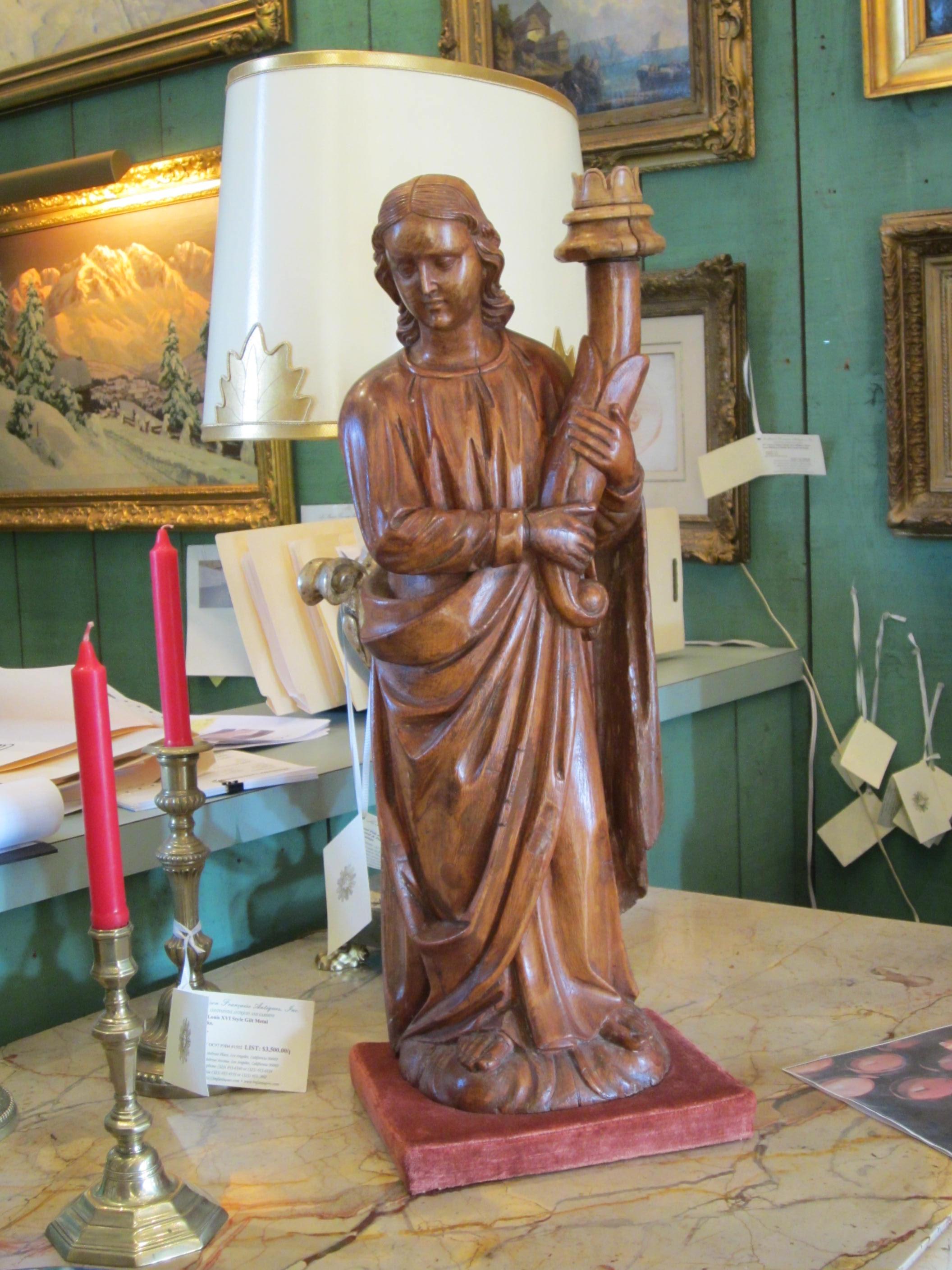 Figura scolpita a mano in Wood Scultura Angelo Statua Antiquariato Los Angeles California in vendita 8