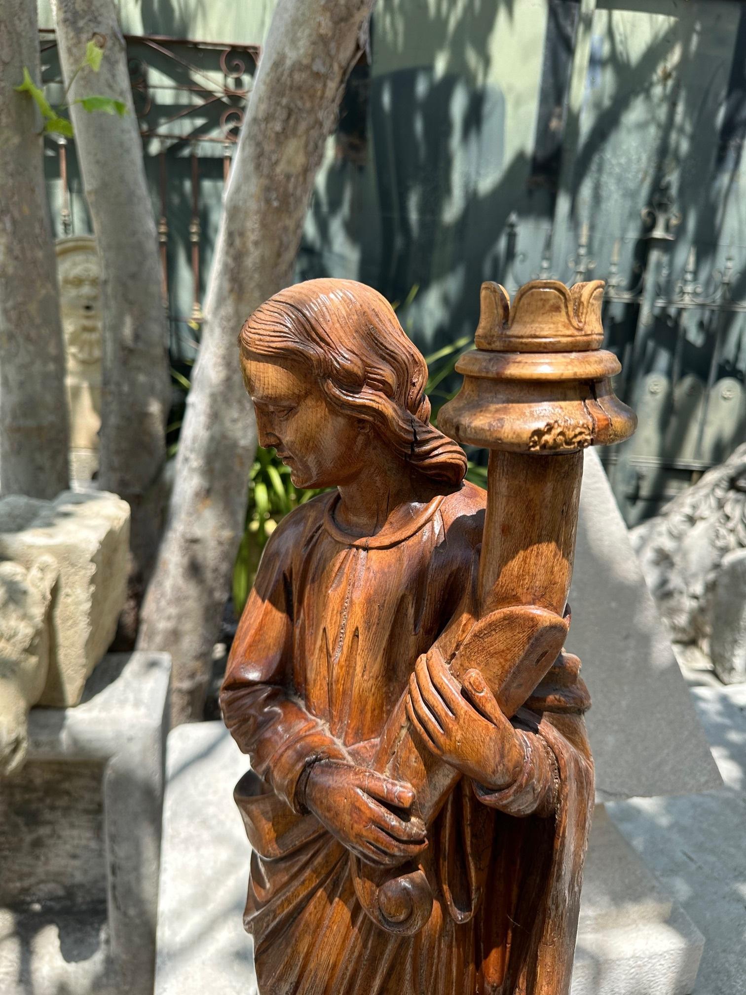 Hand Carved Wood Figure Sculpture Angel Statue Antiques Los Angeles California For Sale 2